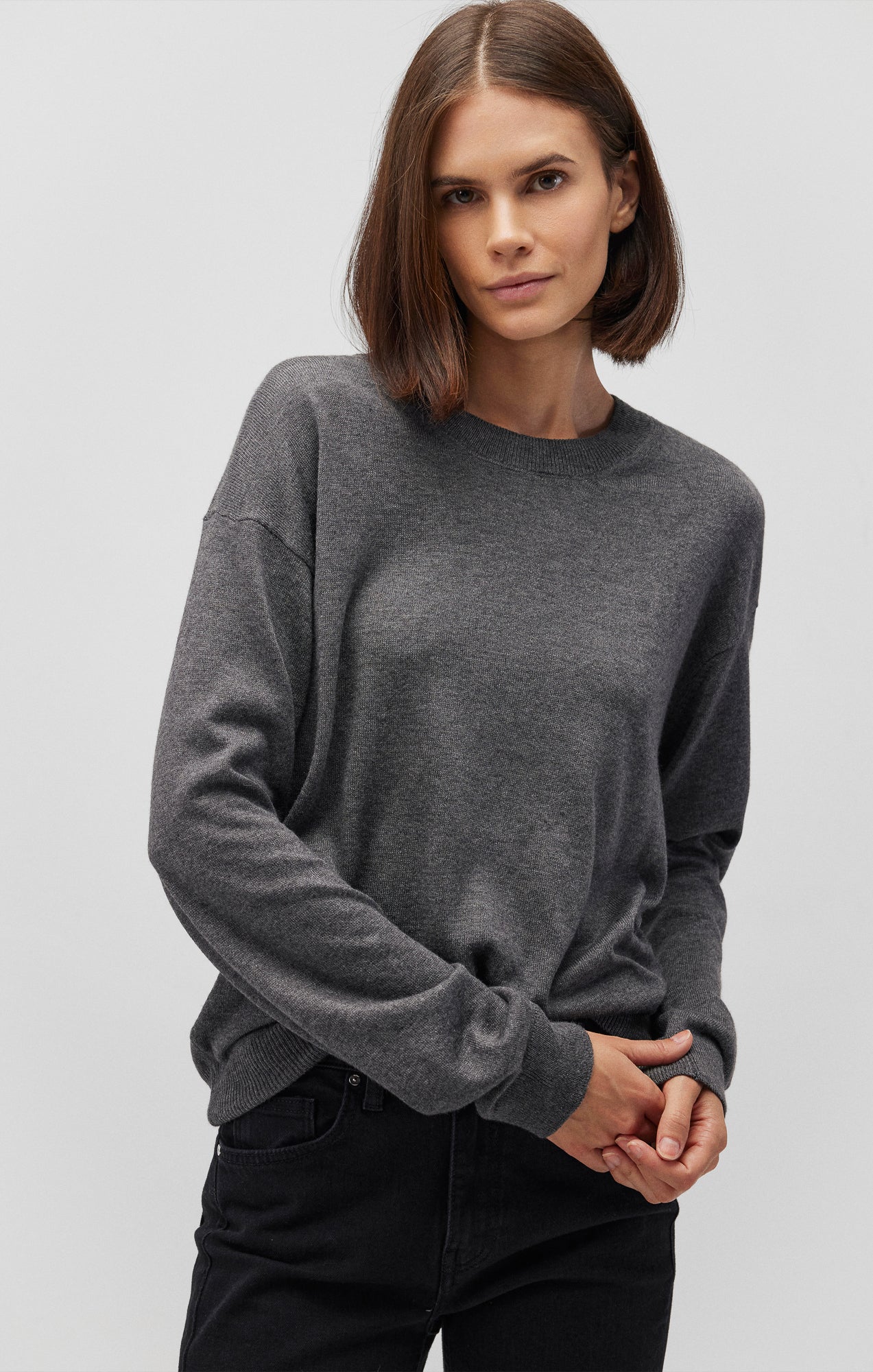 Grey crew neck sweater fashion women's