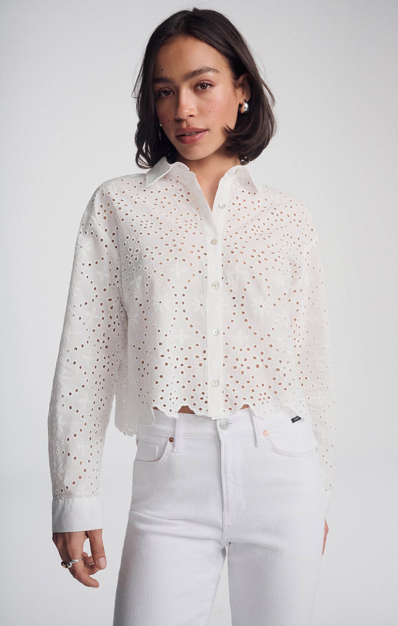 CROPPED EYELET SHIRT IN WHITE - Mavi Jeans