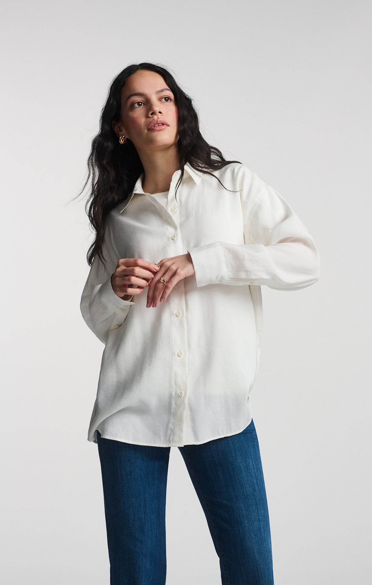 LUXE TOUCH BUTTON-UP SHIRT IN ANTIQUE WHITE - Mavi Jeans