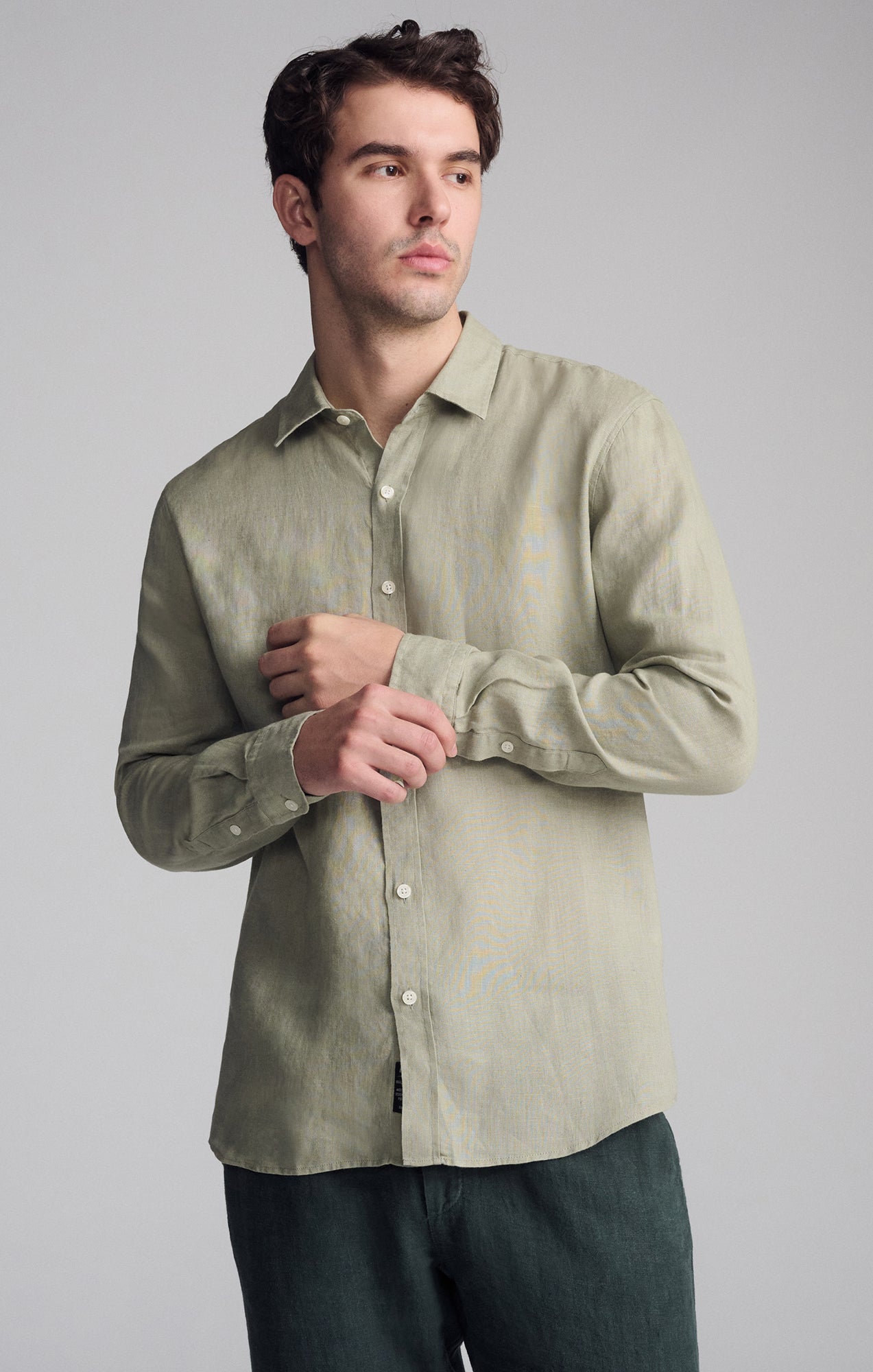 LINEN LONG SLEEVE BUTTON-UP SHIRT IN SEAGRASS - Mavi Jeans