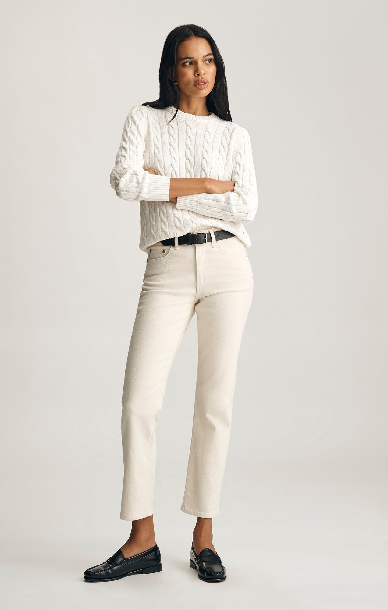 CABLE-KNIT CREW NECK SWEATER IN ANTIQUE WHITE - Mavi Jeans