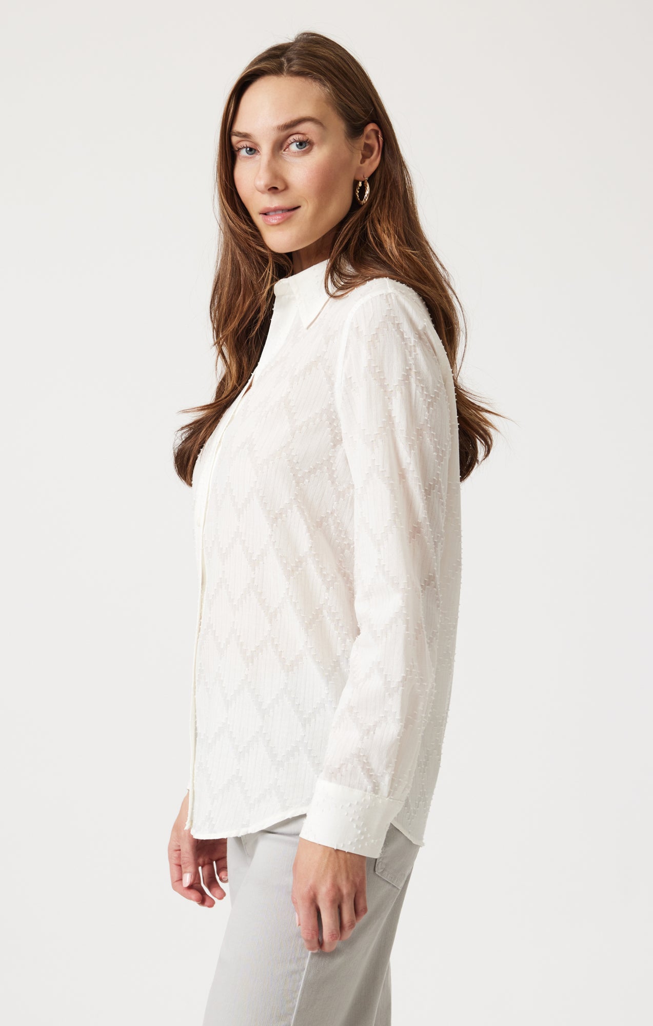 SHEER TEXTURED BUTTON-UP SHIRT IN ANTIQUE WHITE - Mavi Jeans