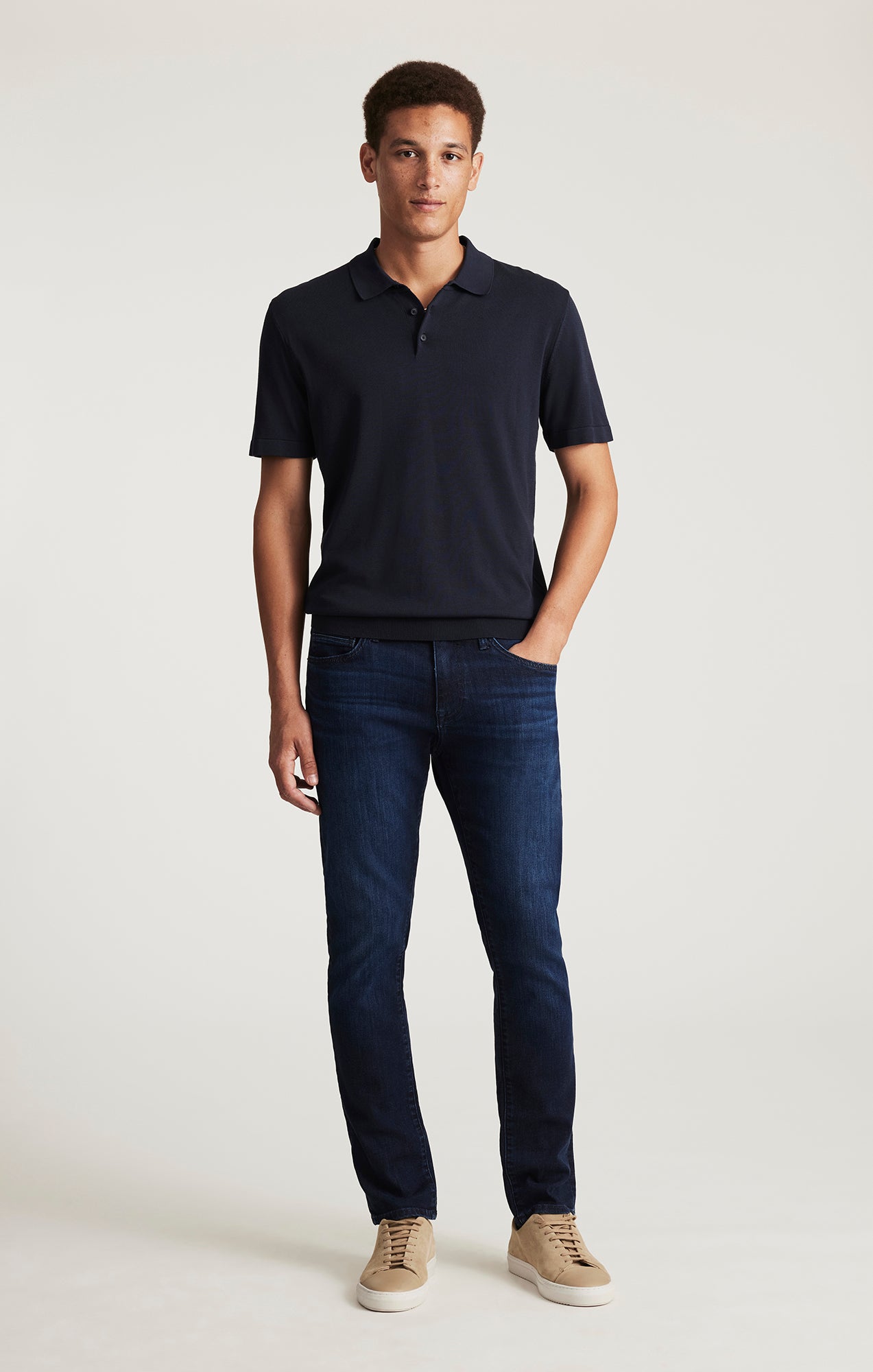 EDITION SHORT SLEEVE POLO SWEATER IN TOTAL ECLIPSE - Mavi Jeans