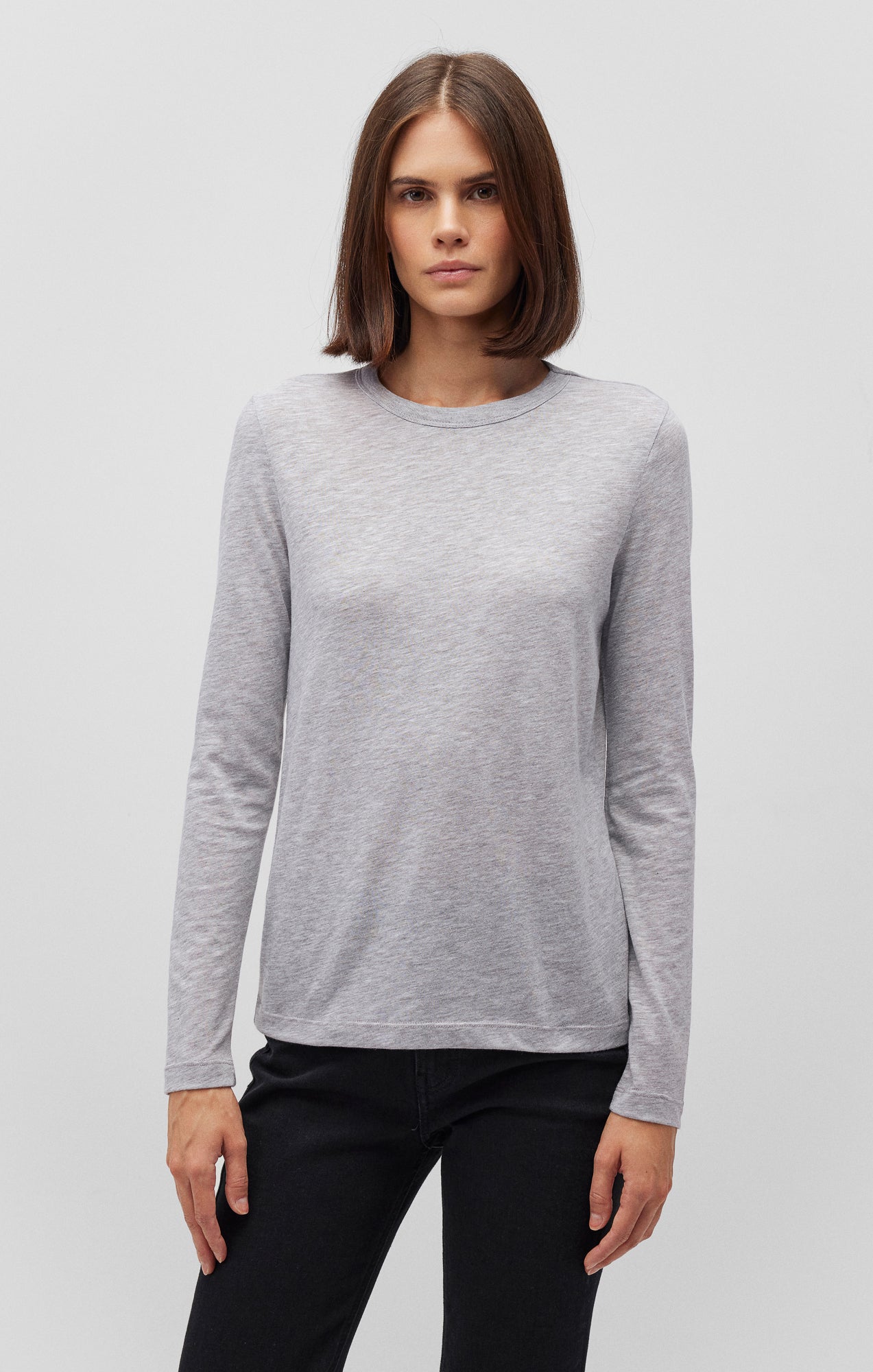 Mavi Women's Long Sleeve Crew Neck T-Shirt In Snow Grey Melange