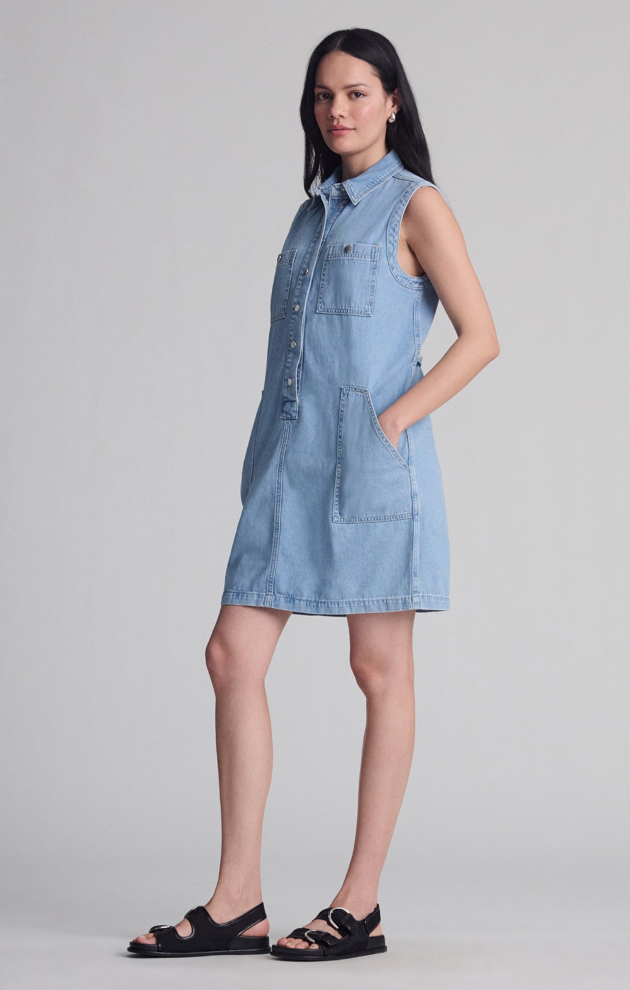 SIMLA POCKET DRESS IN LIGHT BLUE GOLD - Mavi Jeans