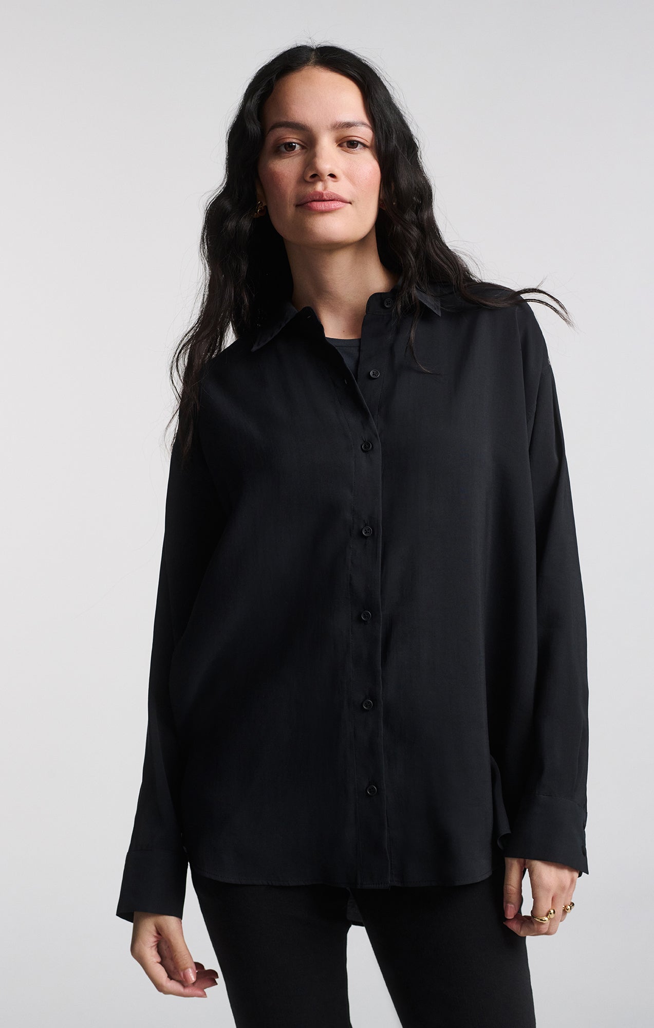 Mavi Women's Luxe Touch Button-Up Shirt In Black Mavi Women's Luxe Touch Button-Up Shirt In Black