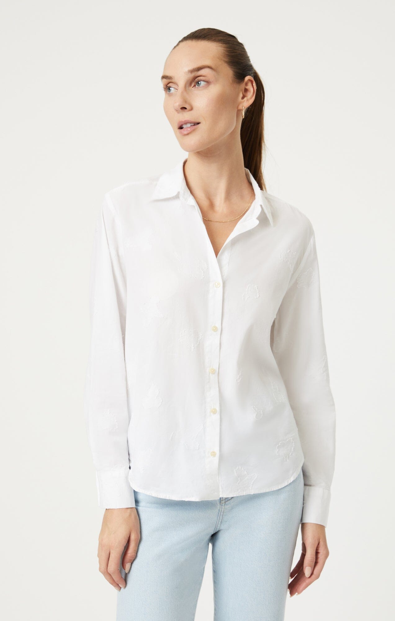 Mavi Women’s Jacquard Button-Up Shirt In Antique White