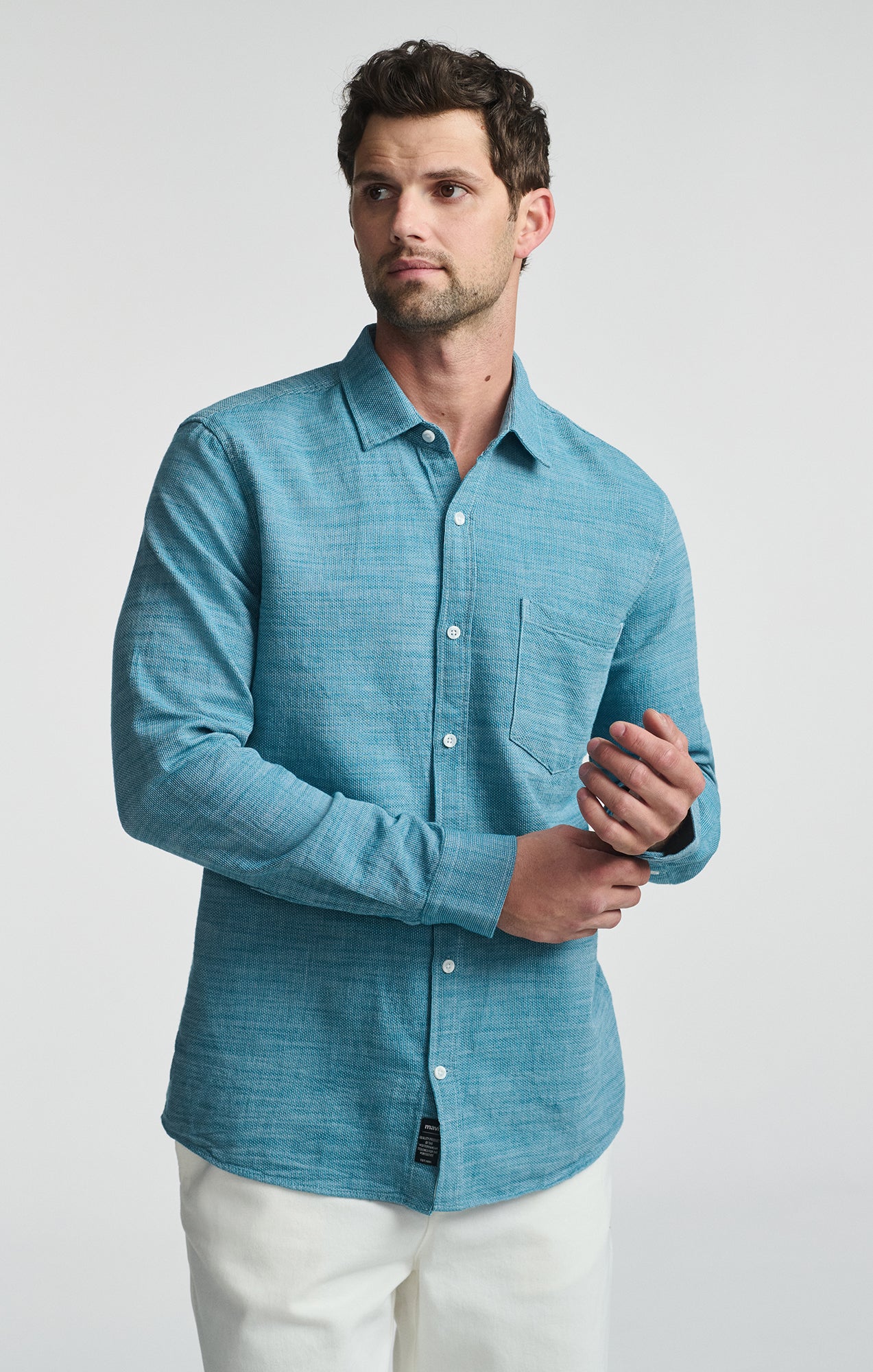 POCKET LONG SLEEVE BUTTON-UP SHIRT IN STORM BLUE - Mavi Jeans