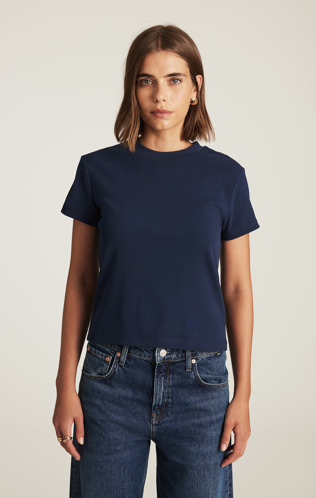 Mavi Women's Layla Ribbed Baby T-Shirt In Dress Blues