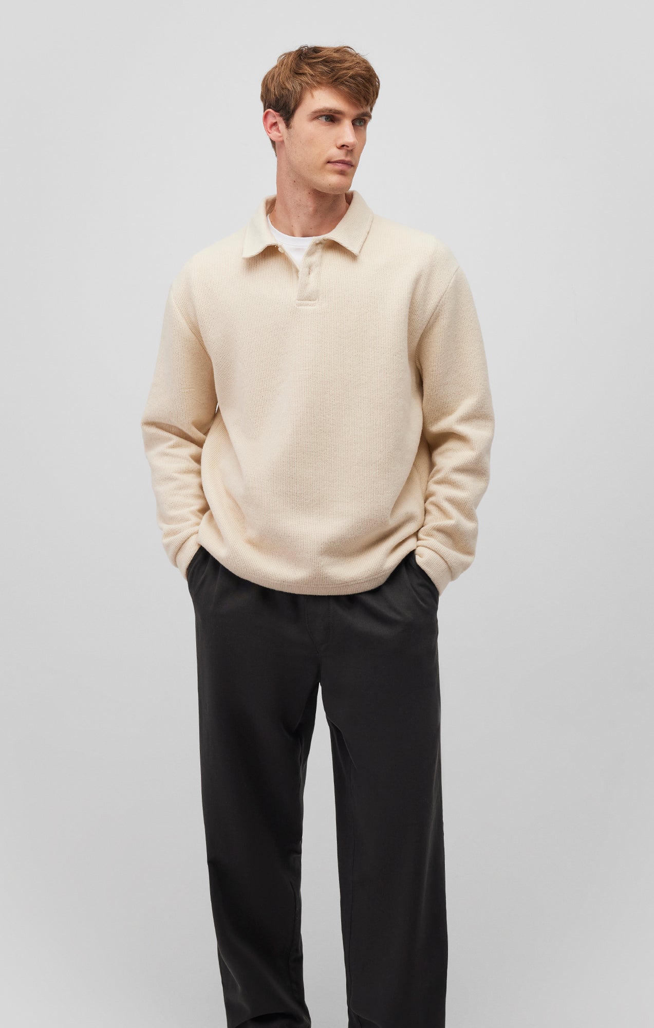 BUTTON POLO SWEATSHIRT IN ALMOND MILK - Mavi Jeans