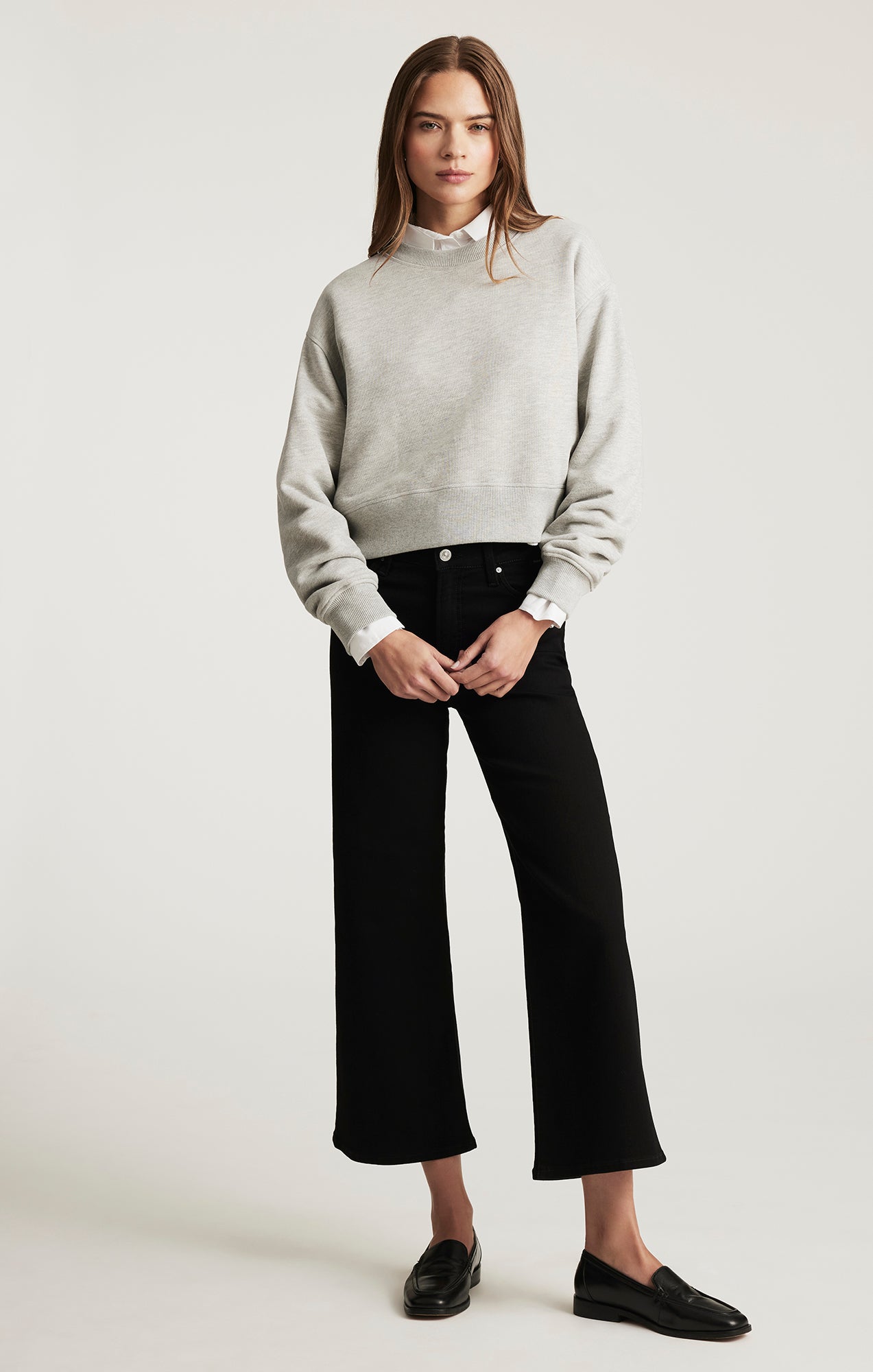 CROPPED CREW NECK SWEATSHIRT IN GREY MELANGE - Mavi Jeans