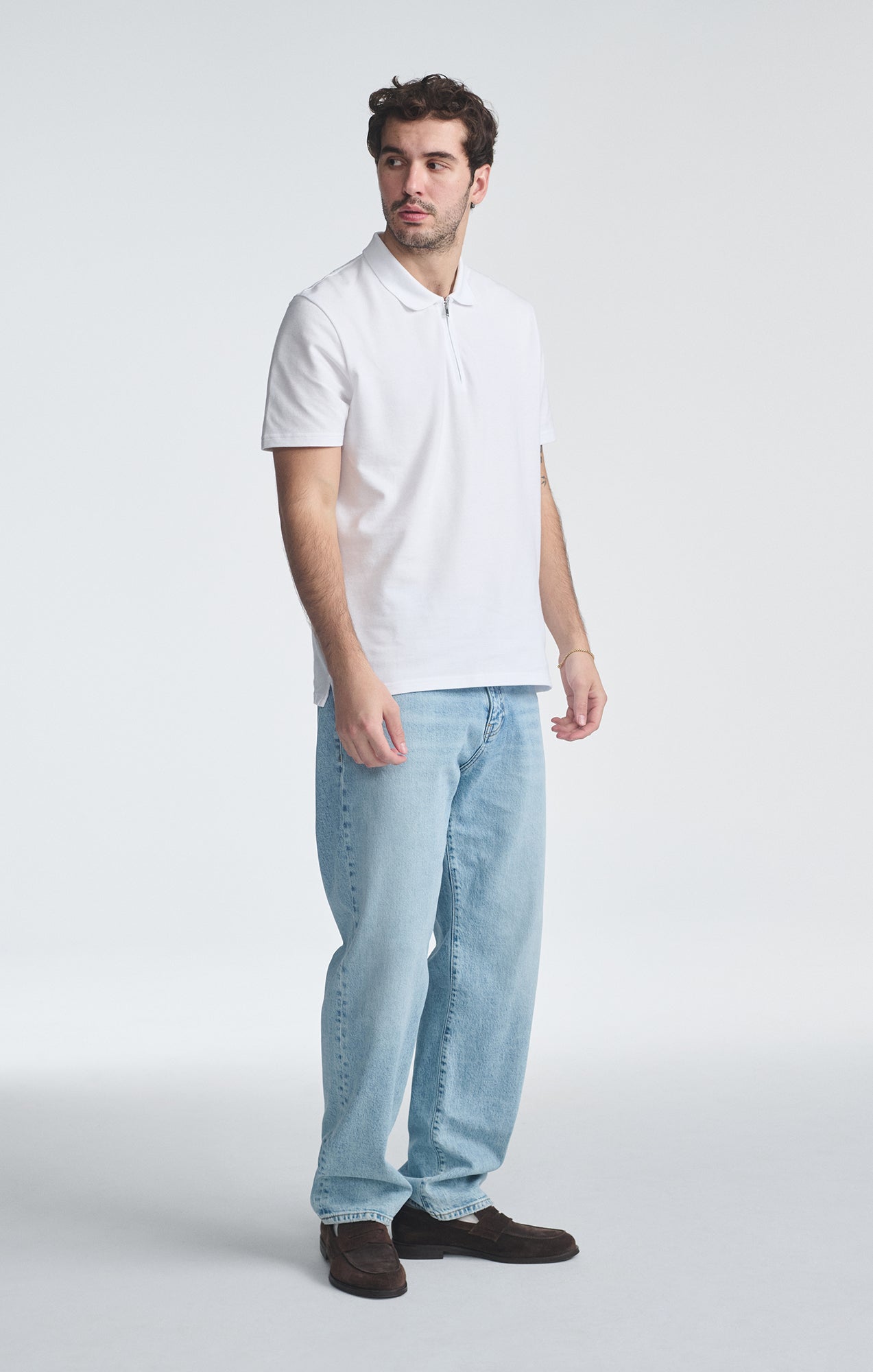 QUARTER ZIP POLO SHIRT IN WHITE - Mavi Jeans