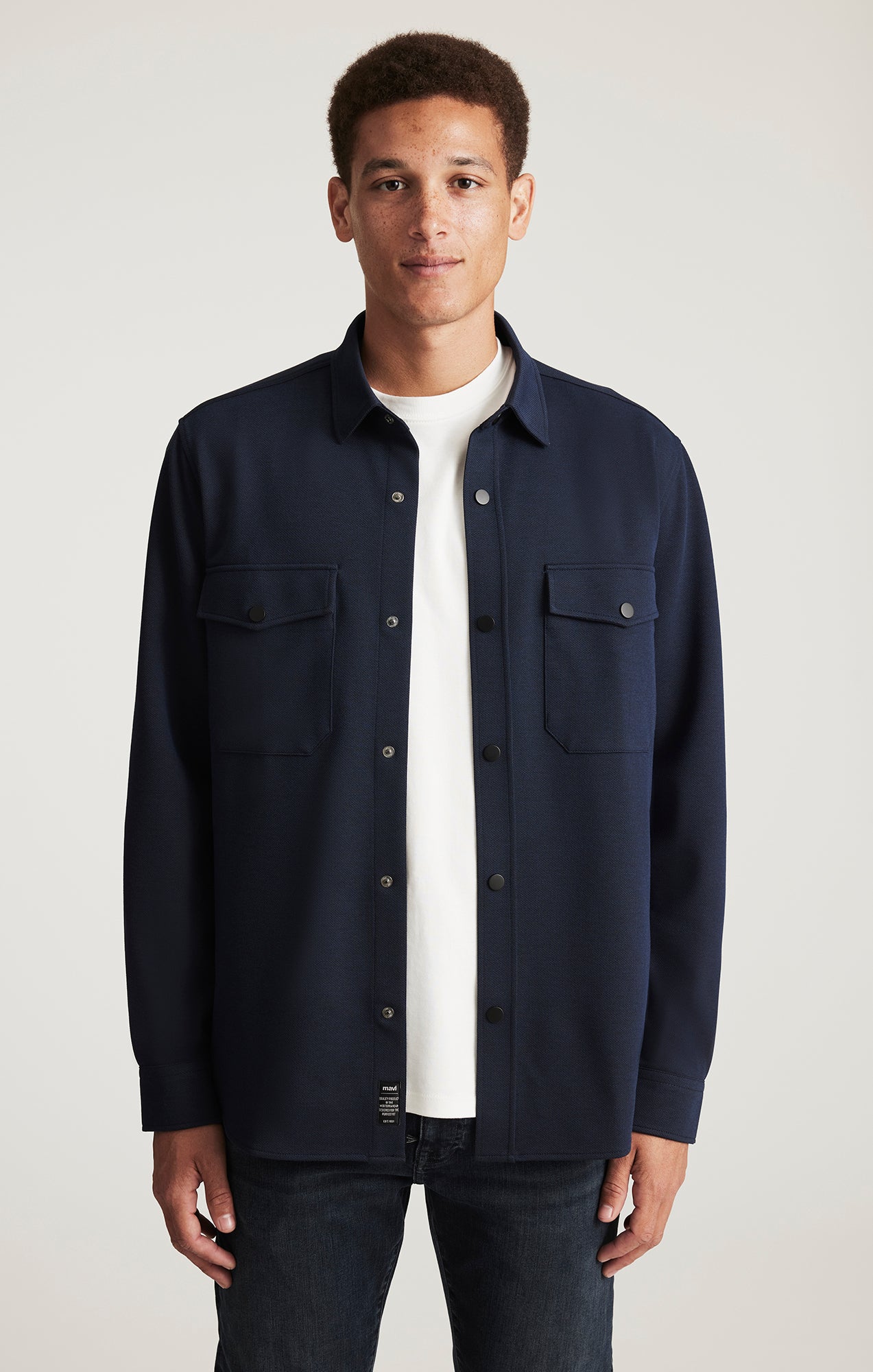 Mavi Men's Double Pocket Button-Up Shirt In Baritone Blue Mavi Men's Double Pocket Button-Up Shirt In Baritone Blue