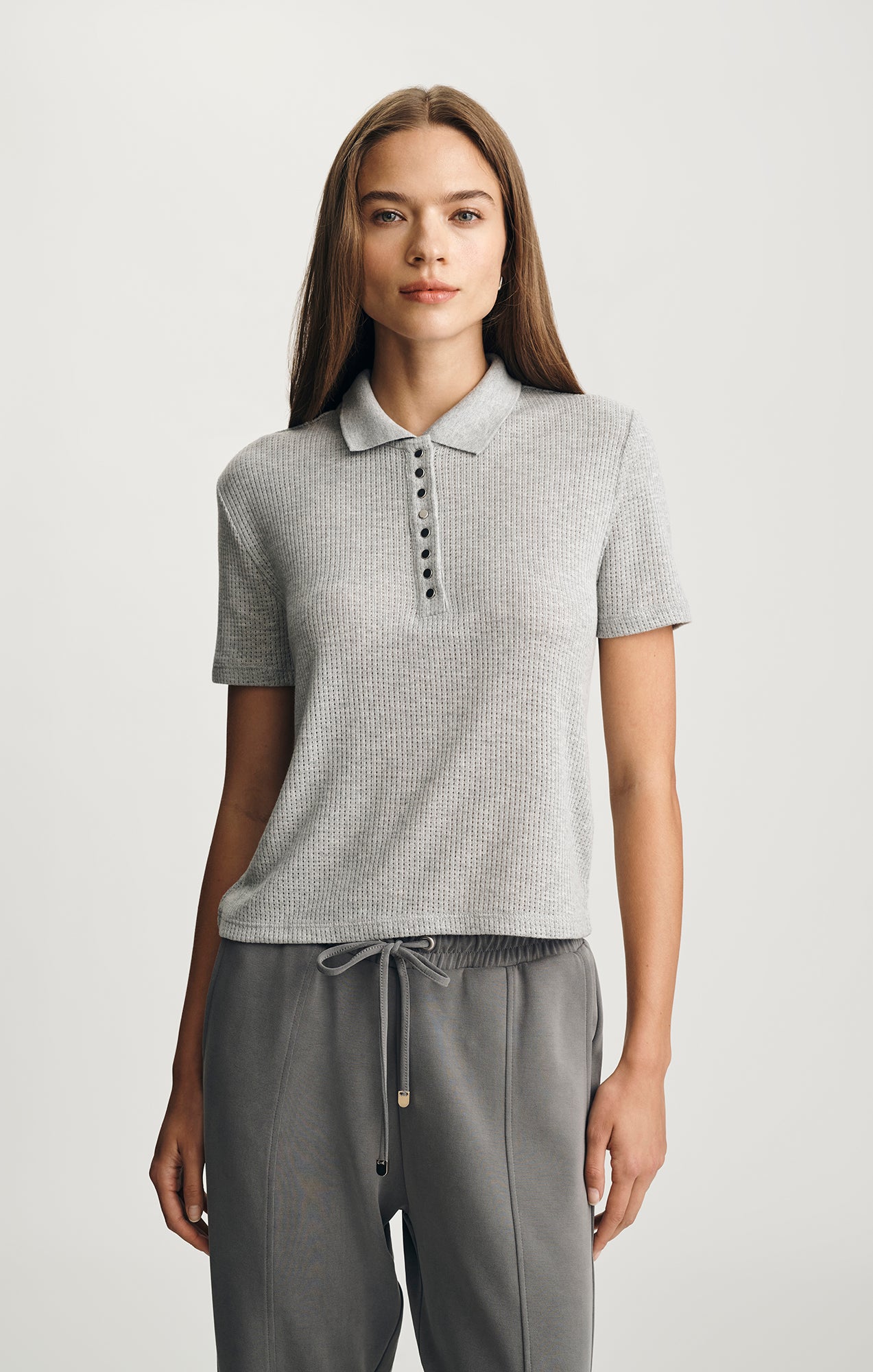 SHORT SLEEVE POLO T-SHIRT IN MID GREY MELANGE - Mavi Jeans