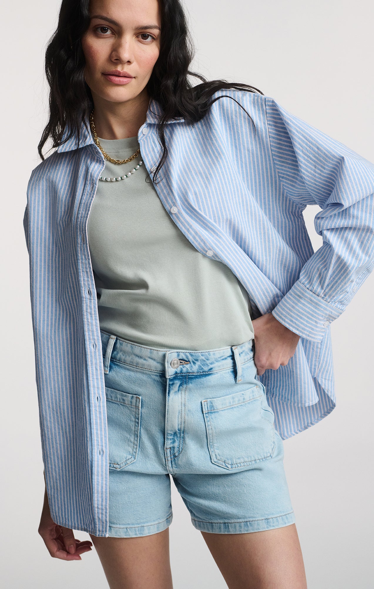 LONG SLEEVE BUTTON-UP SHIRT IN OXFORD BLUE STRIPED - Mavi Jeans