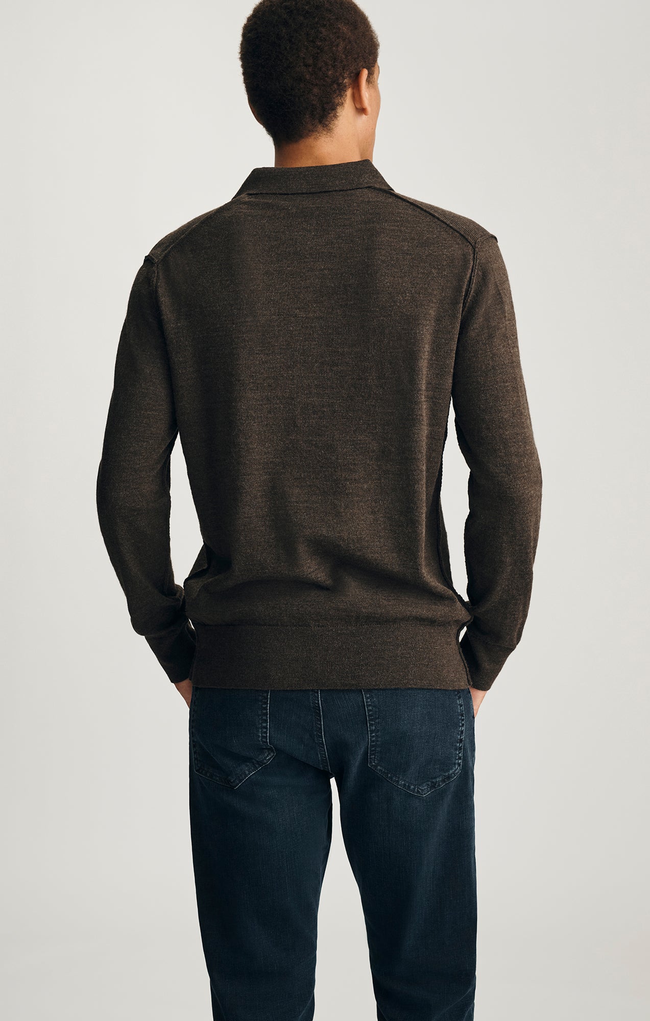 EDITION LONG SLEEVE POLO SWEATER IN SHITAKE