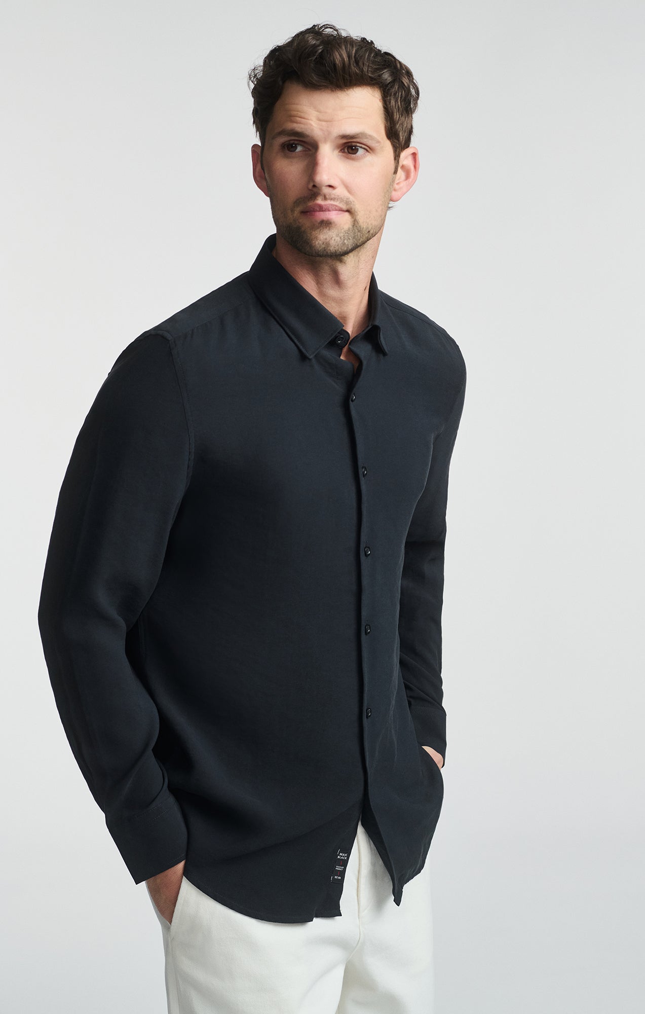 LONG SLEEVE BUTTON-UP SHIRT IN BLACK - Mavi Jeans