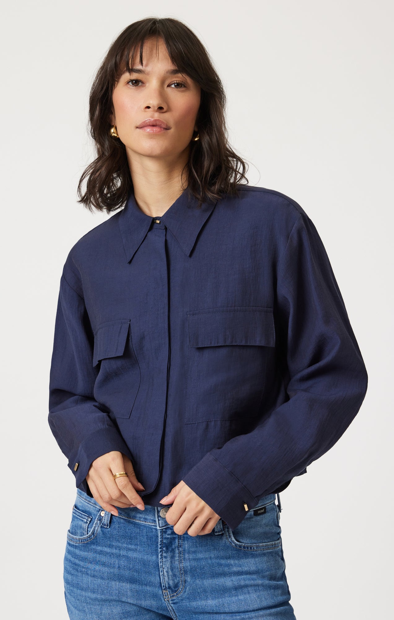 women's navy blue dress shirt Outfmvch long sleeve shirts for women casual button down shirts collared office work s with pocket womens tops navy, Women's, Size: Medium