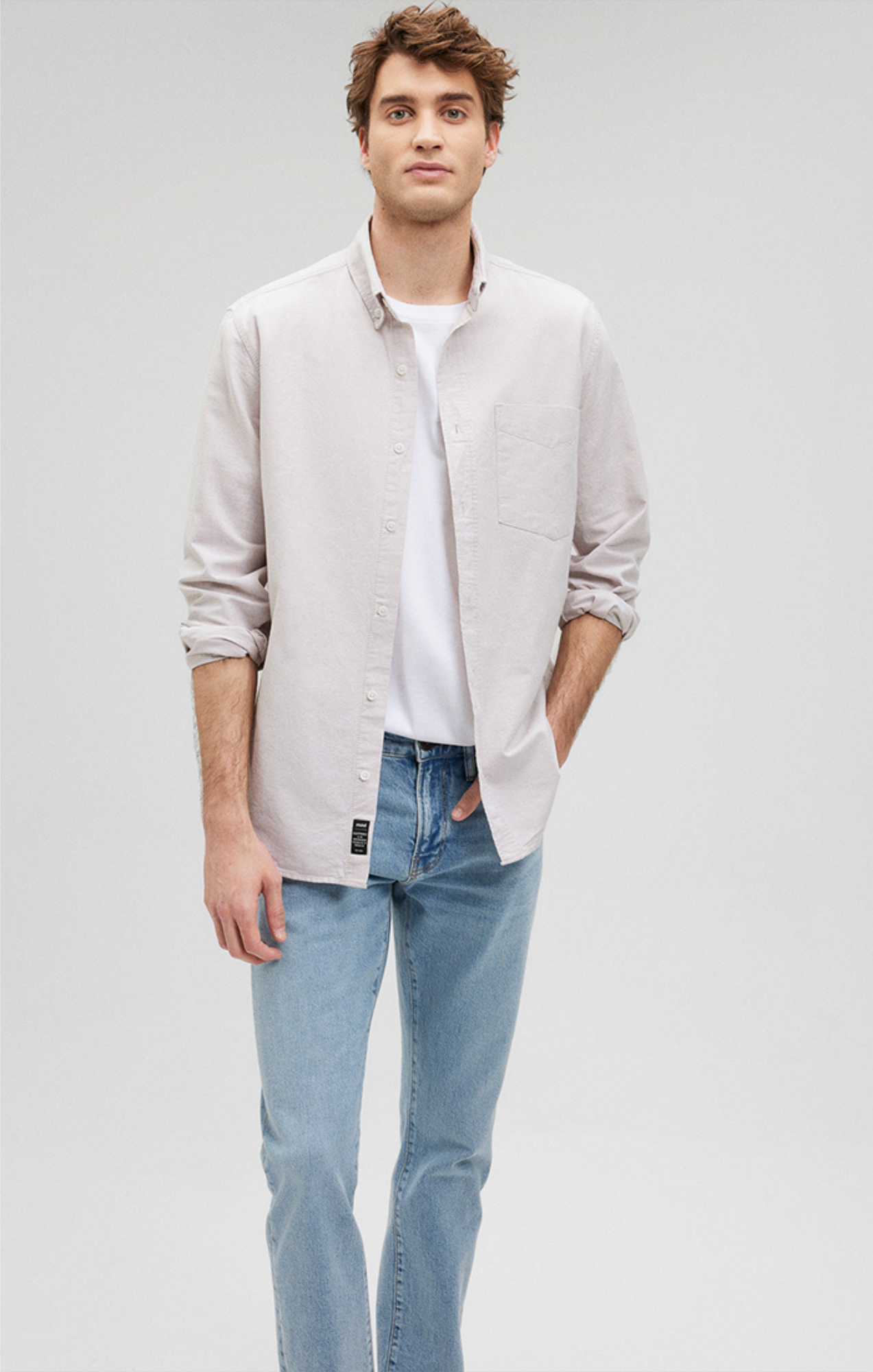 Mavi Men's Button-Down Long Sleeve Shirt In Silver Lining