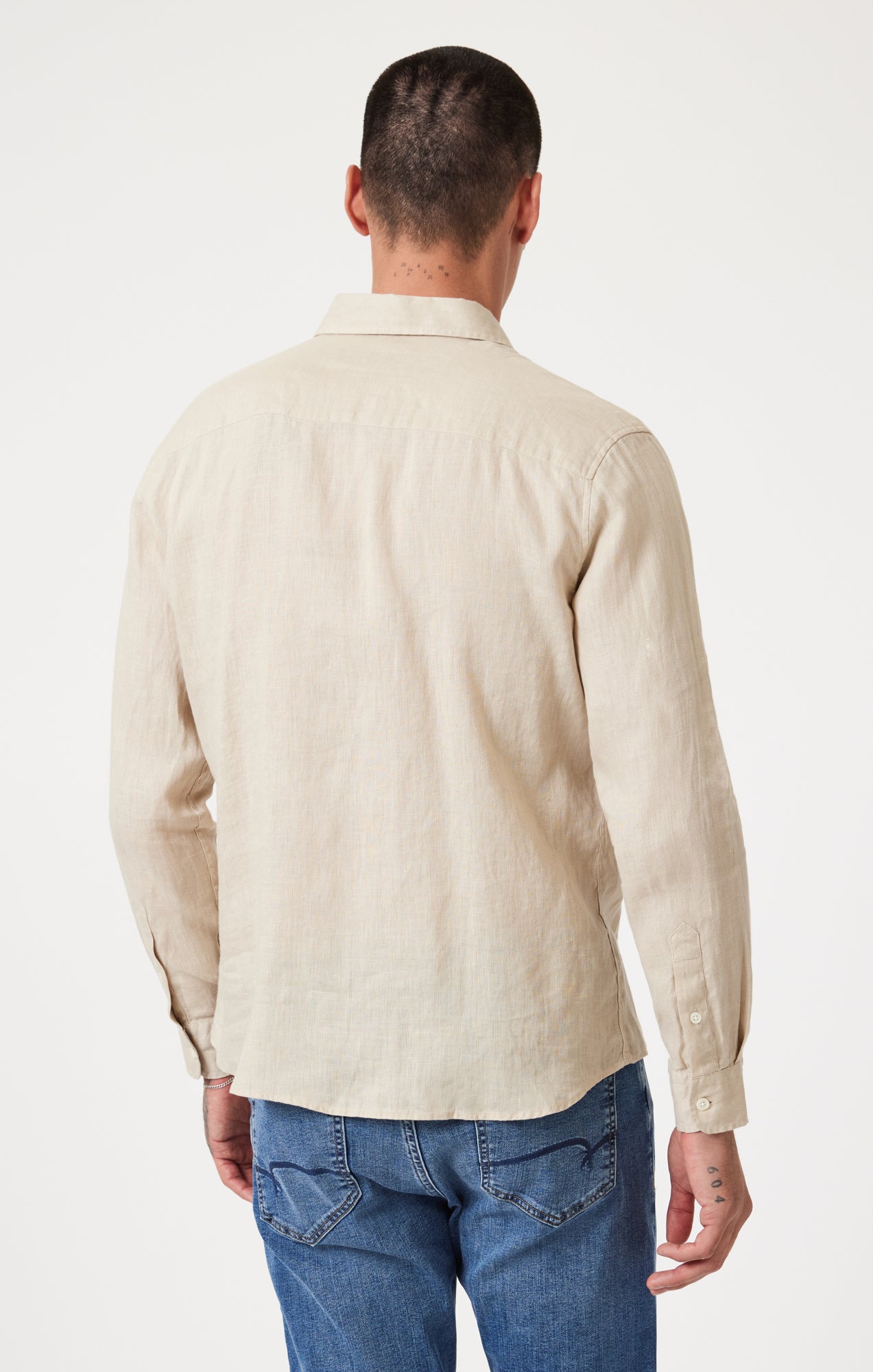 LINEN LONG SLEEVE BUTTON-UP SHIRT IN FEATHER GRAY - Mavi Jeans