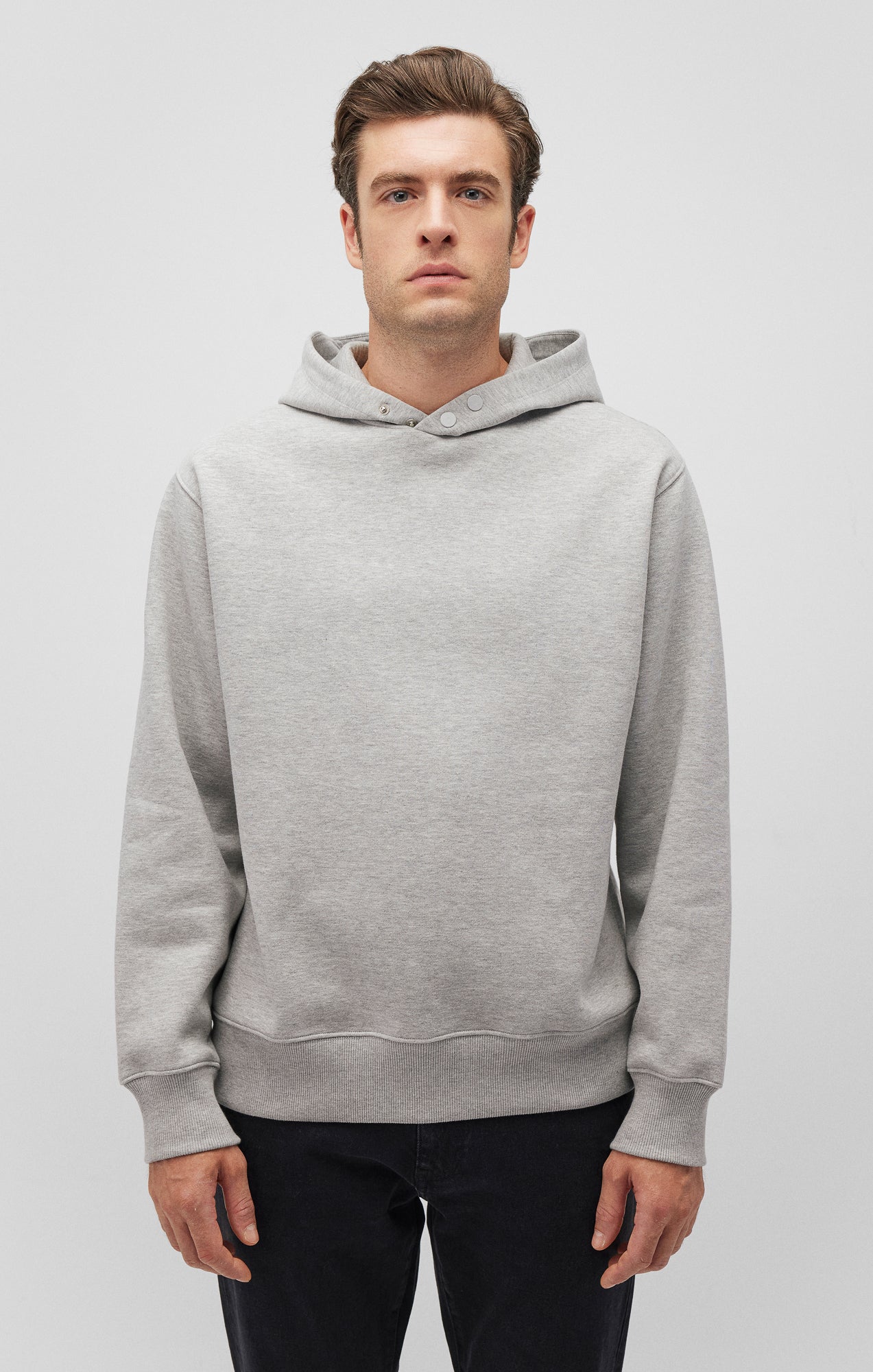 SNAP-BUTTON HOODIE IN LIGHT GREY MELANGE - Mavi Jeans