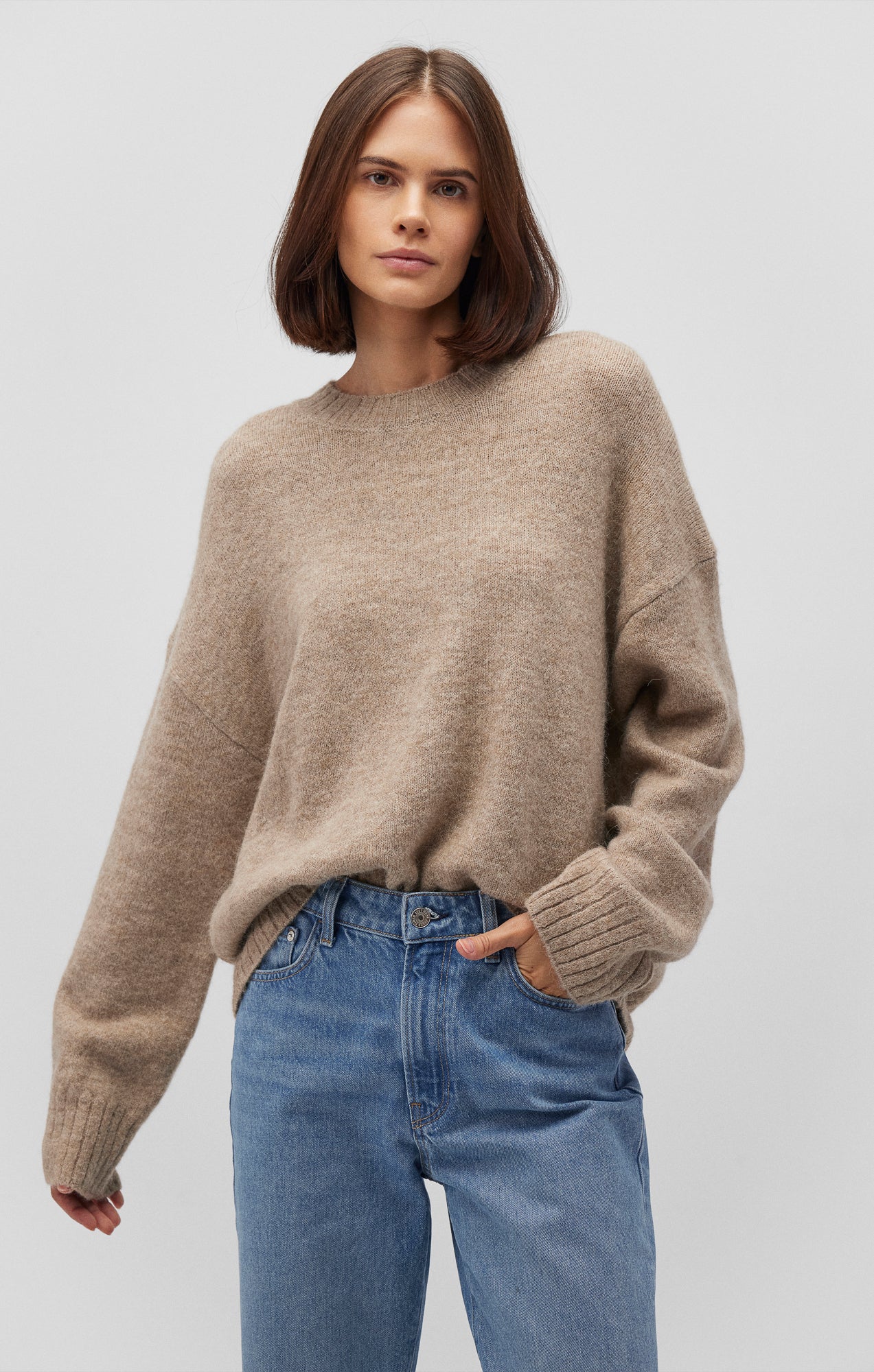 Fuzzy beige sweater best sale