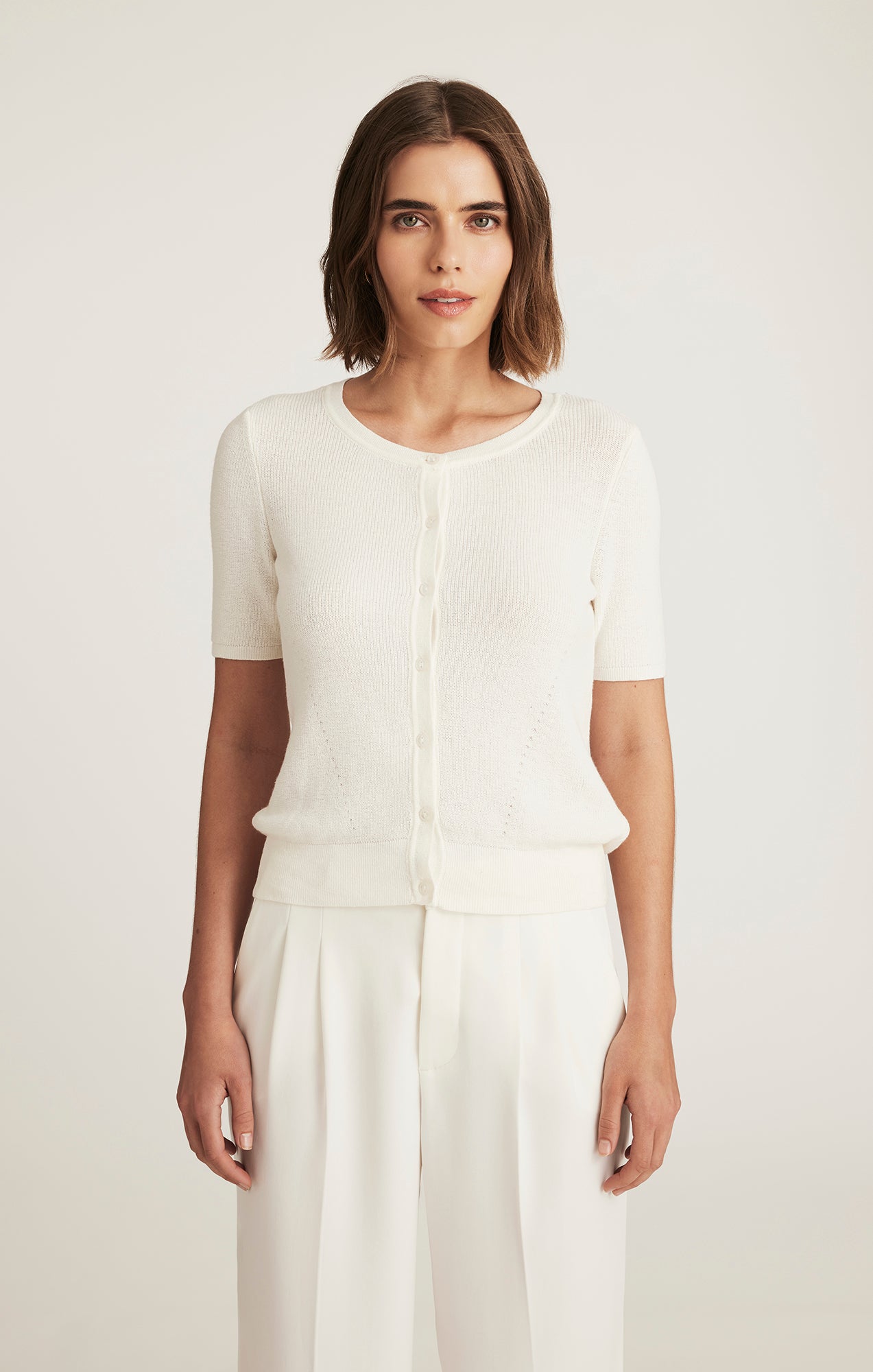 EDITION SHORT SLEEVE CARDIGAN IN MARSHMALLOW