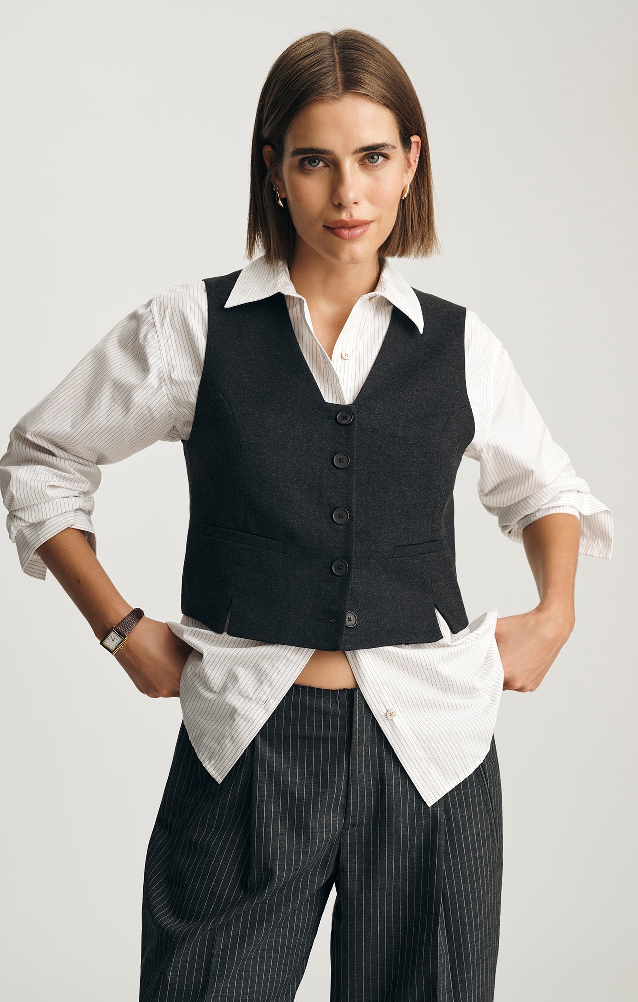 Mavi Women's Edition Button-Up Vest In Antrasit Melange Mavi Women's Edition Button-Up Vest In Antrasit Melange