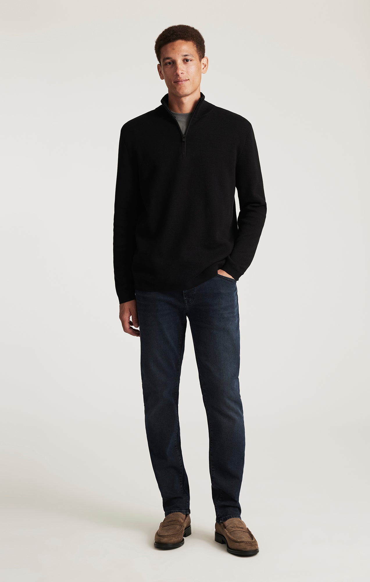 HALF ZIP SWEATER IN BLACK - Mavi Jeans
