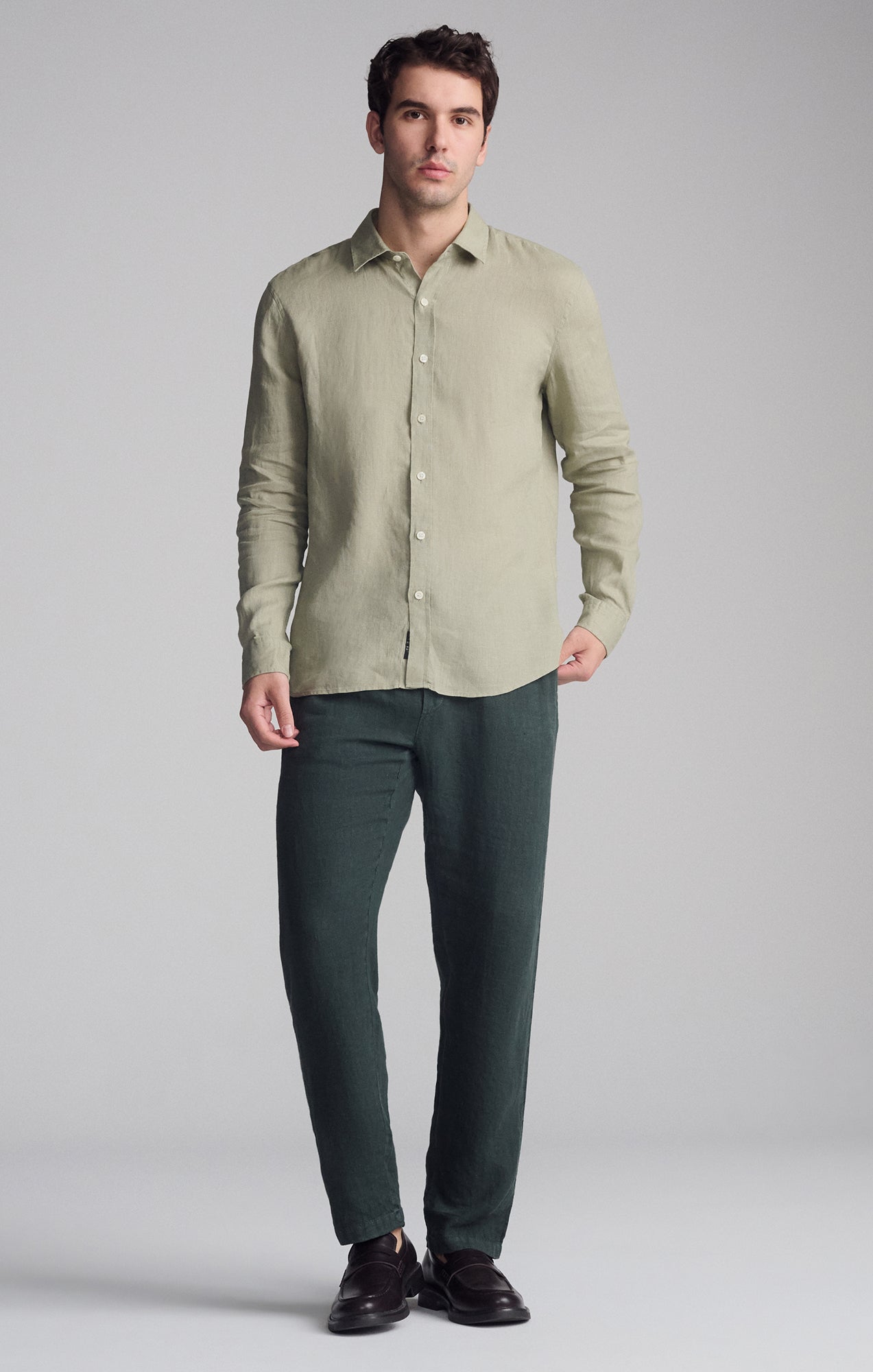 LINEN LONG SLEEVE BUTTON-UP SHIRT IN SEAGRASS - Mavi Jeans