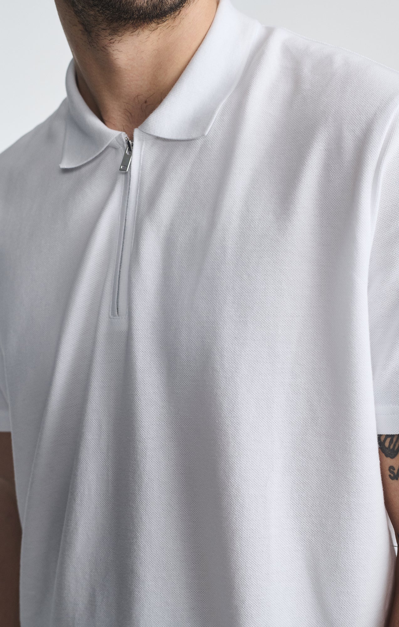 QUARTER ZIP POLO SHIRT IN WHITE - Mavi Jeans
