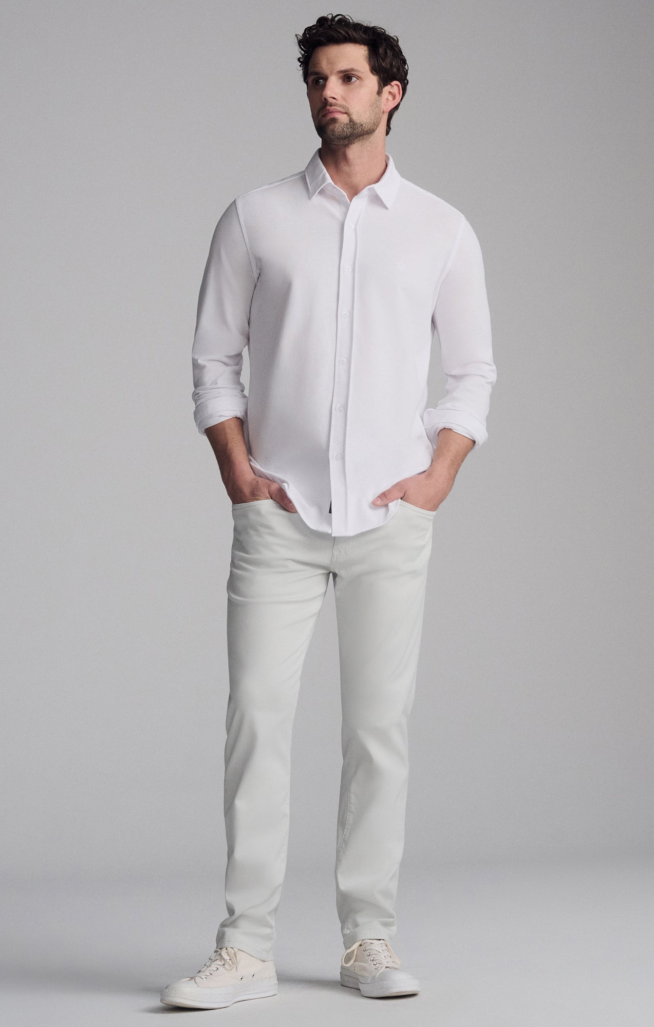 Mavi Men's Long Sleeve Dress Shirt In White Mavi Men's Long Sleeve Dress Shirt In White