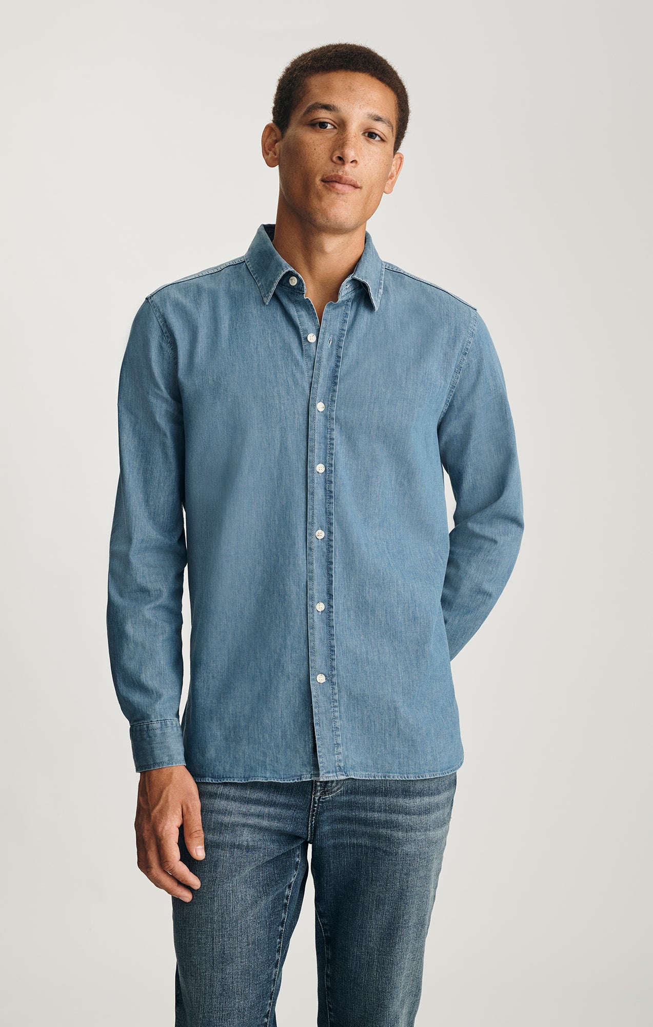 denim shirt dress men Mavi Men's Long Sleeve Button-Up Shirt In Light Blue