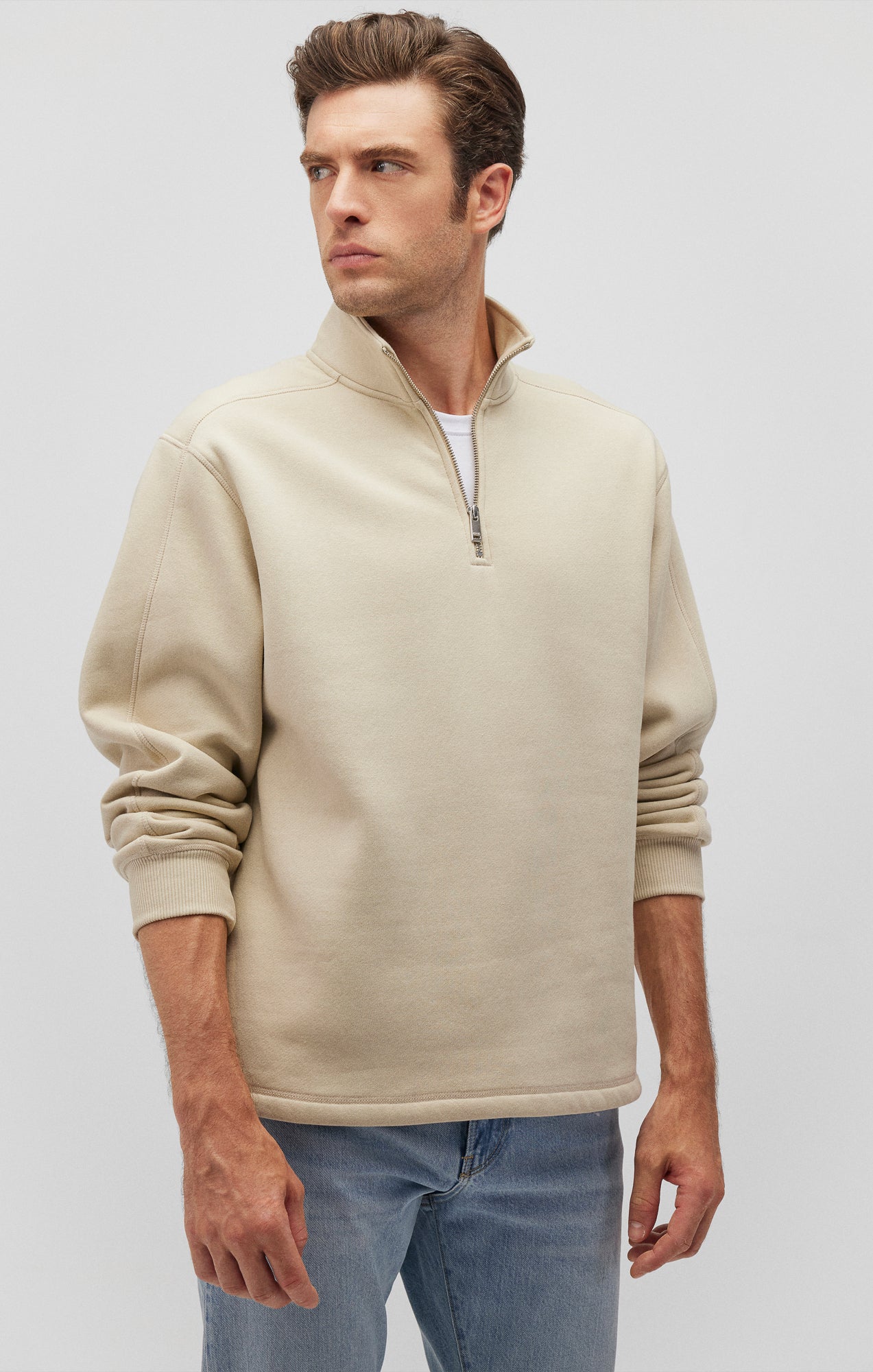 QUARTER ZIP SWEATSHIRT IN PELICAN - Mavi Jeans