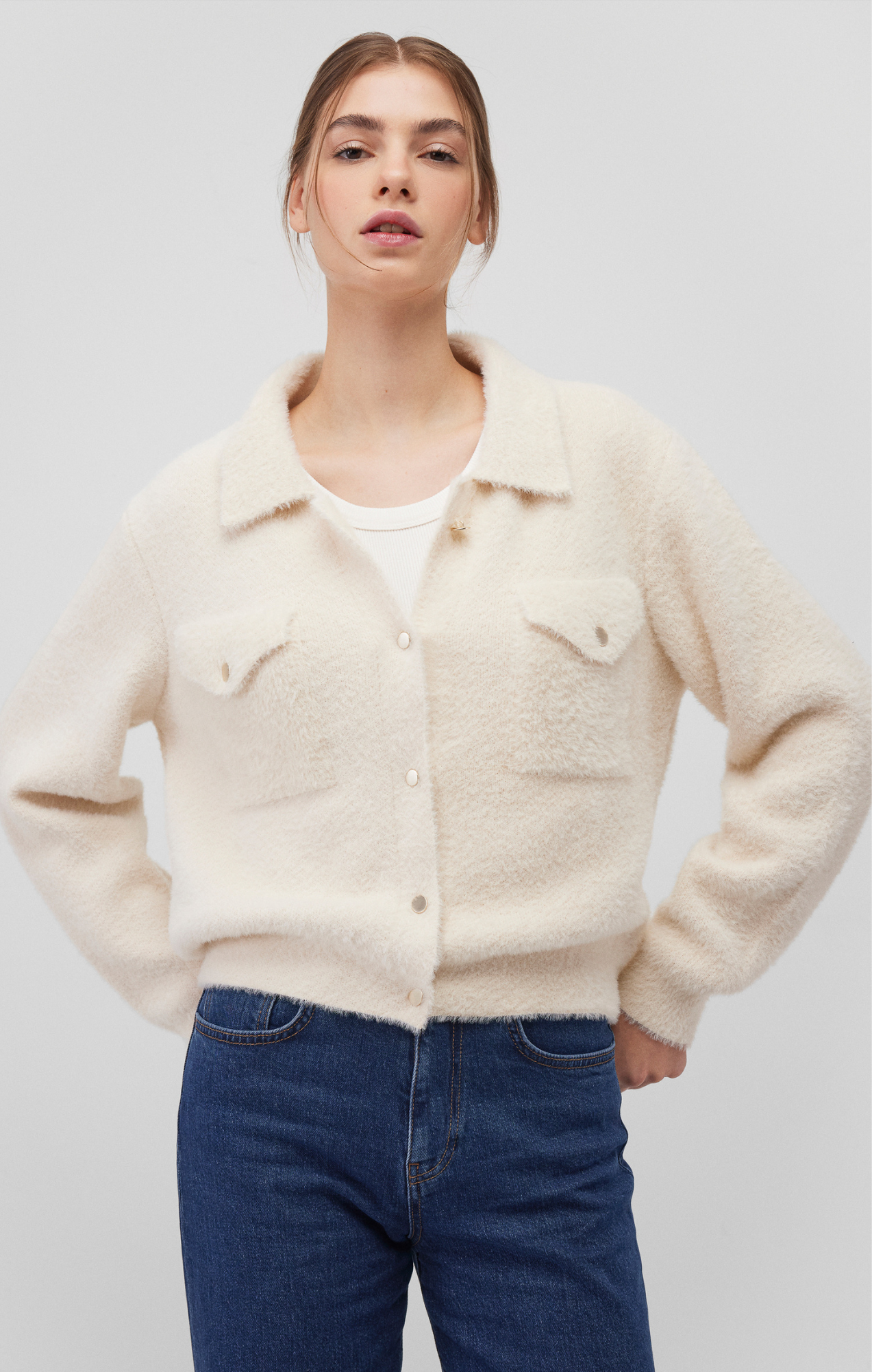 BUTTON CARDIGAN IN ANTIQUE WHITE - Mavi Jeans