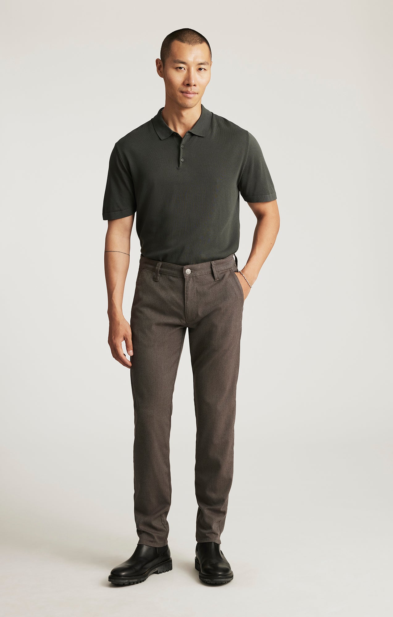 MILTON SLIM STRAIGHT CHINO IN BROWN FEATHER TWEED - Mavi Jeans