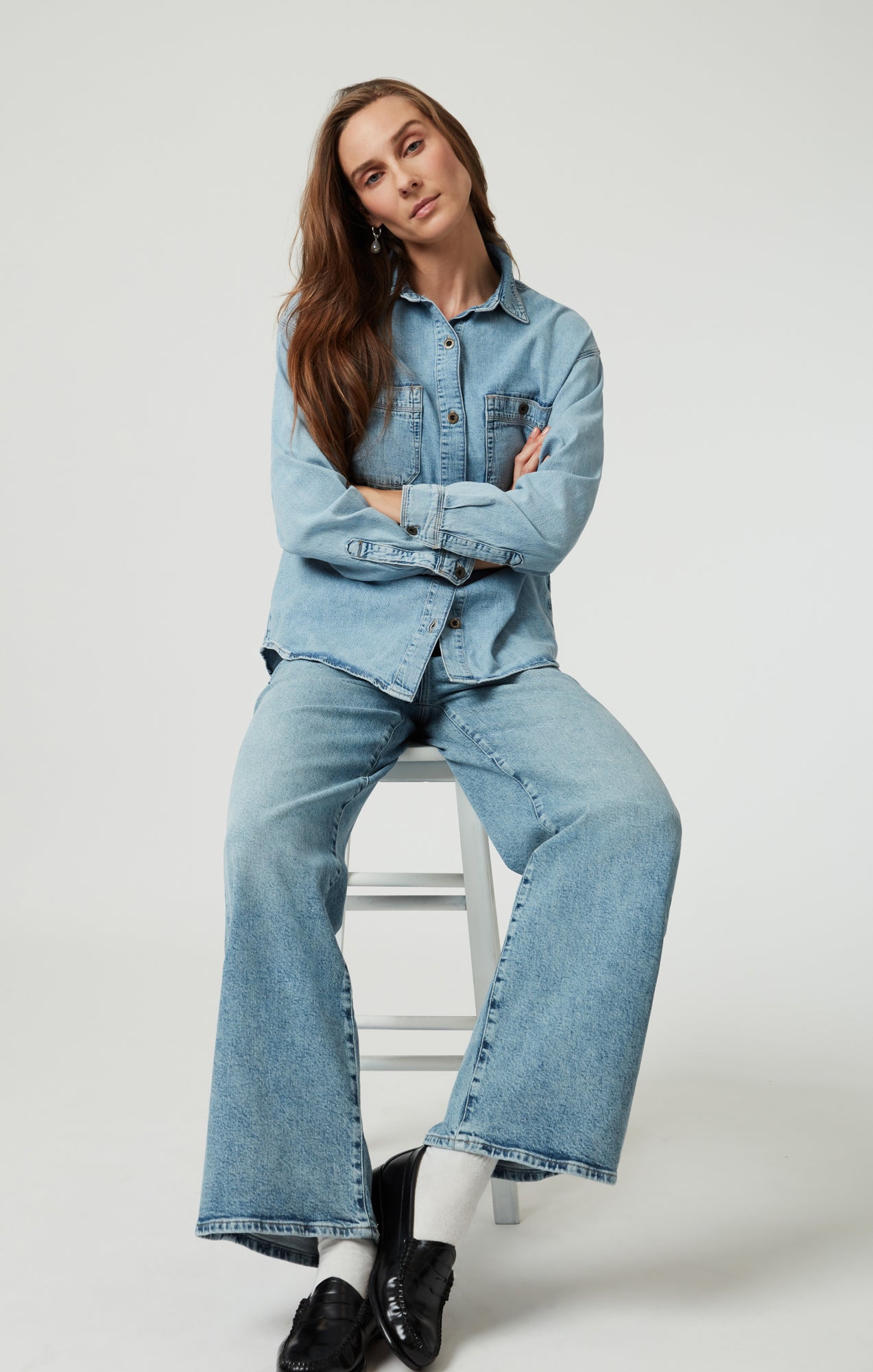 Wide Leg Jeans Ladies Faded Jeans Kontour™ Rigid Wide-Leg Denim In