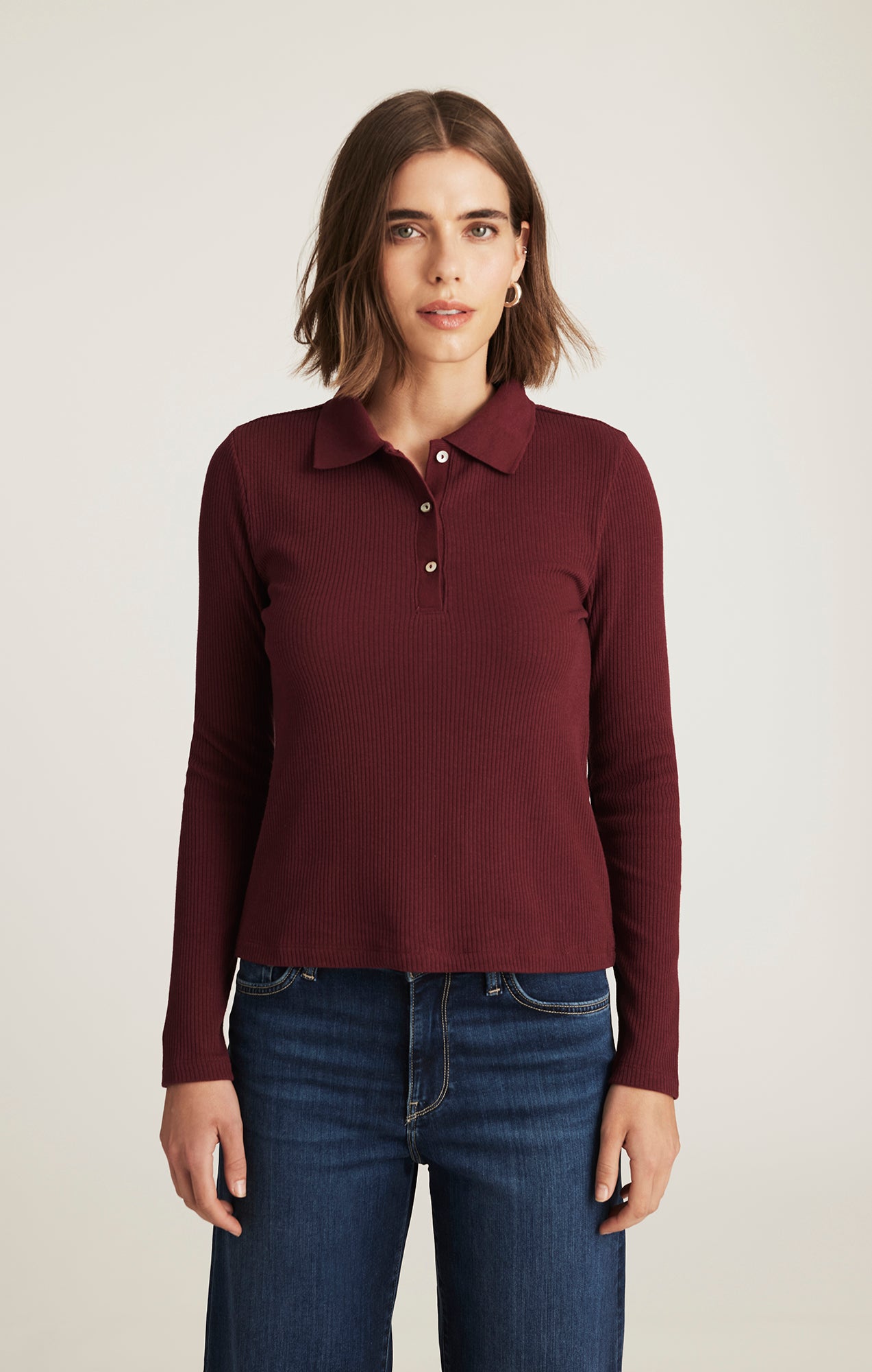 LONG SLEEVE POLO T-SHIRT IN ZINFANDEL - Mavi Jeans