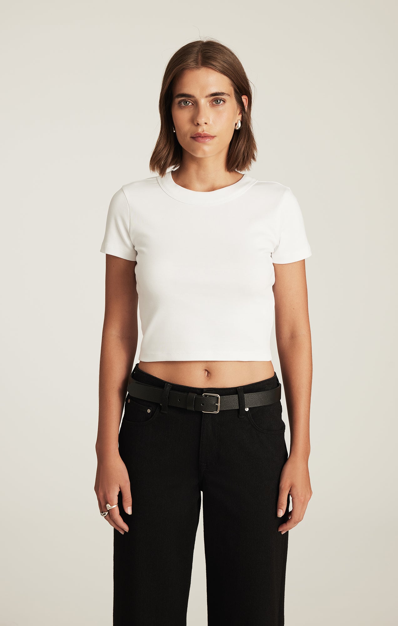 Mavi Women's Cropped Crew Neck T-Shirt In White – Mavi Jeans