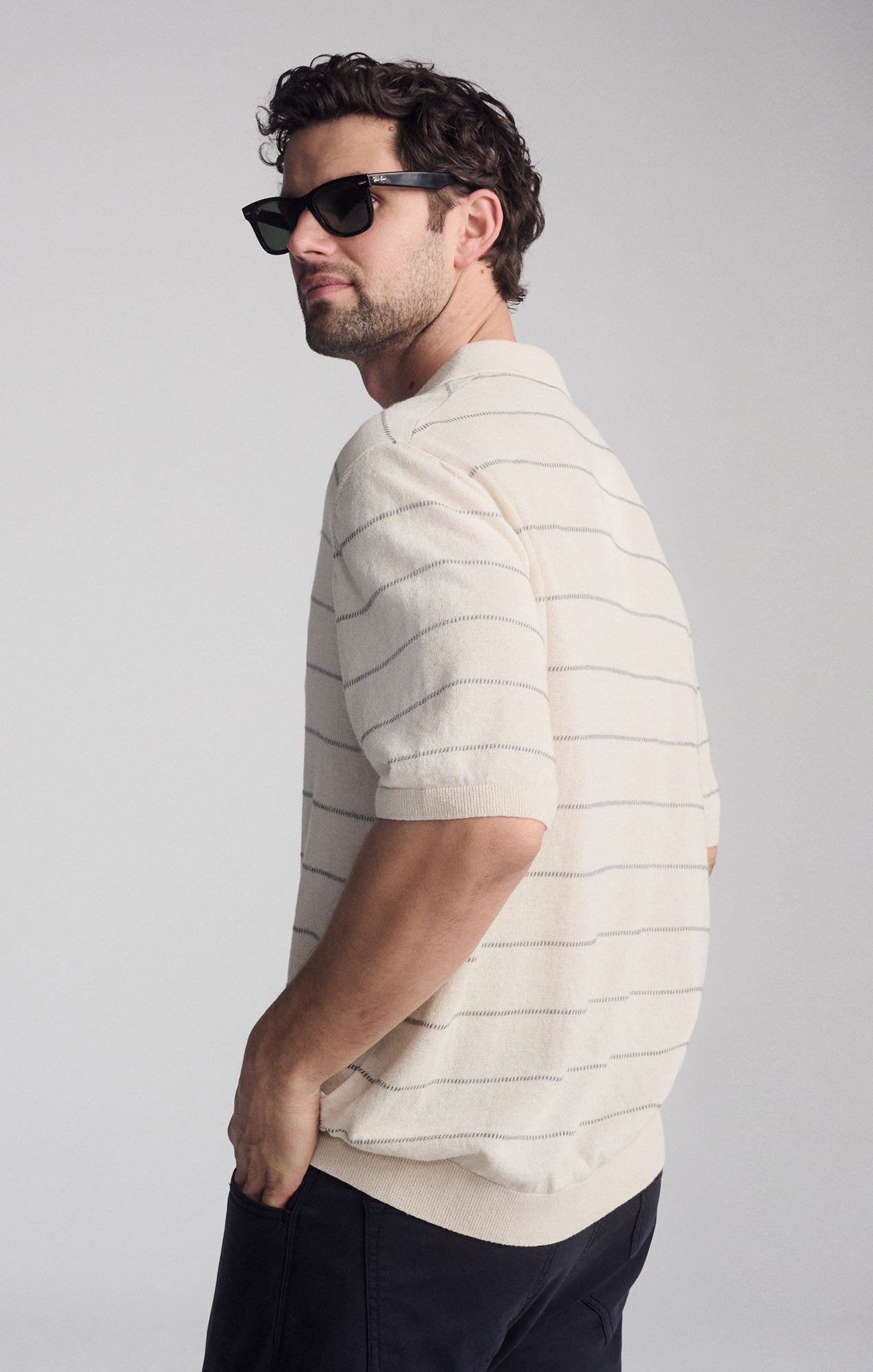 POLO SHORT SLEEVE SWEATER IN ANTIQUE WHITE - Mavi Jeans