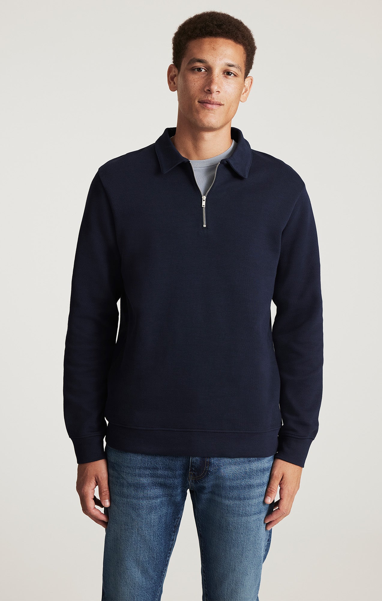 HALF ZIP SWEATSHIRT IN BARITONE BLUE - Mavi Jeans