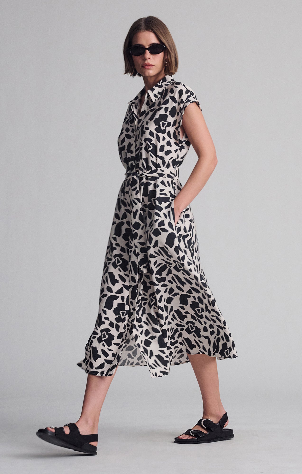 TIE-WAIST LONG SHIRTDRESS IN GEO PRINT - Mavi Jeans