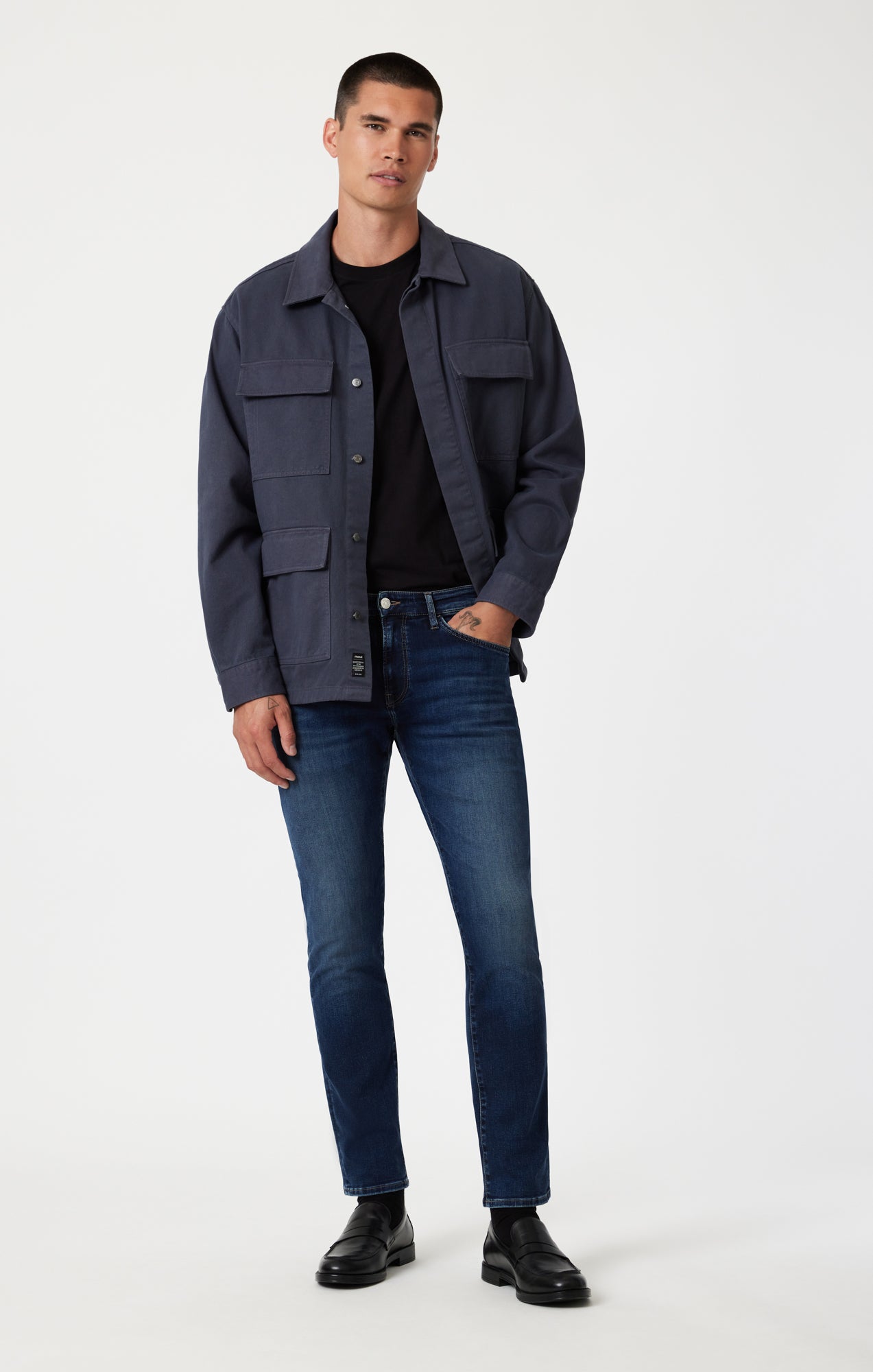 Mavi Men's Max Wide Leg Jeans - Dark Shaded Williamsburg Wash, 36W X 30L, Mid Rise With Stretch