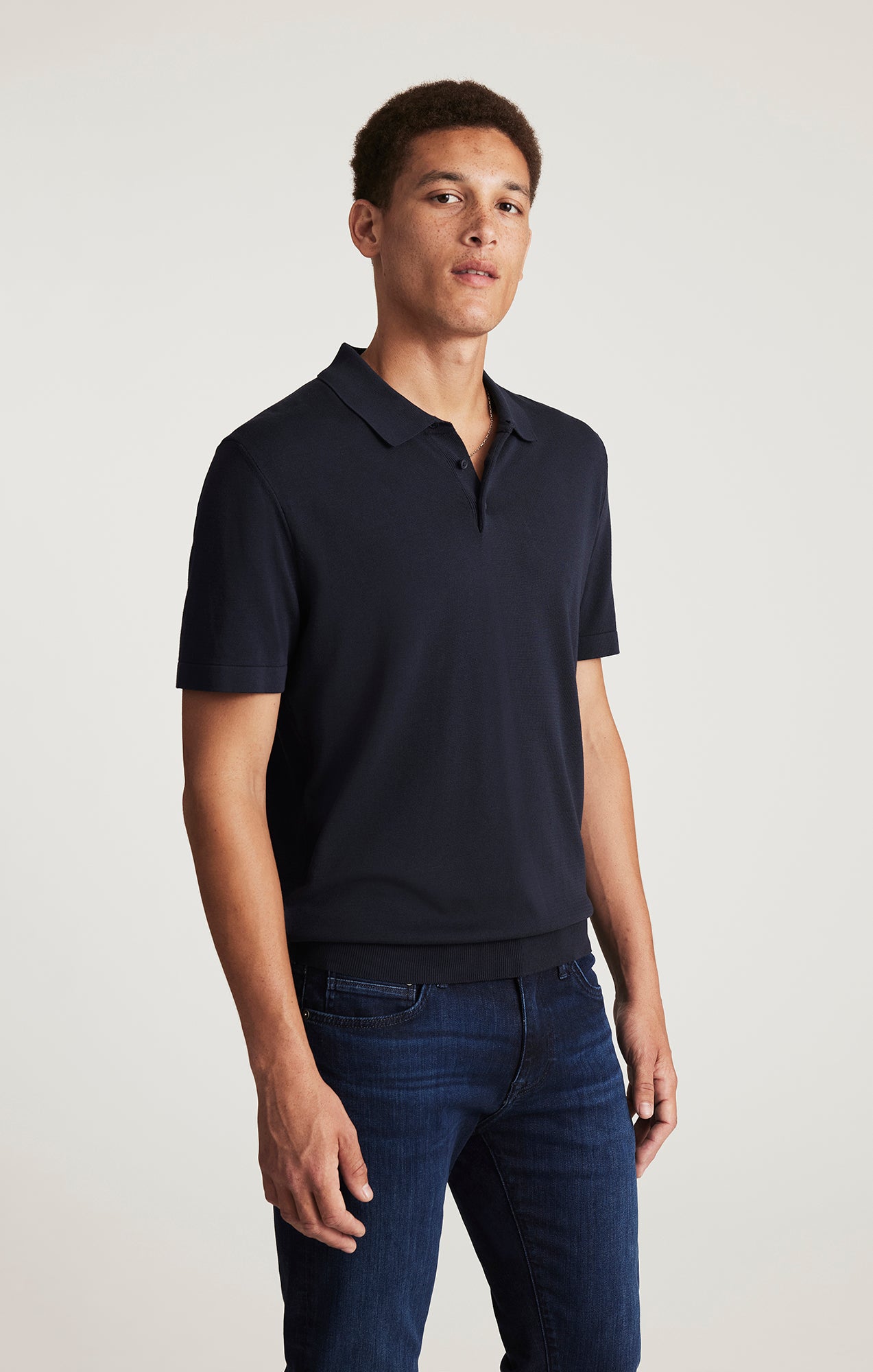 EDITION SHORT SLEEVE POLO SWEATER IN TOTAL ECLIPSE - Mavi Jeans