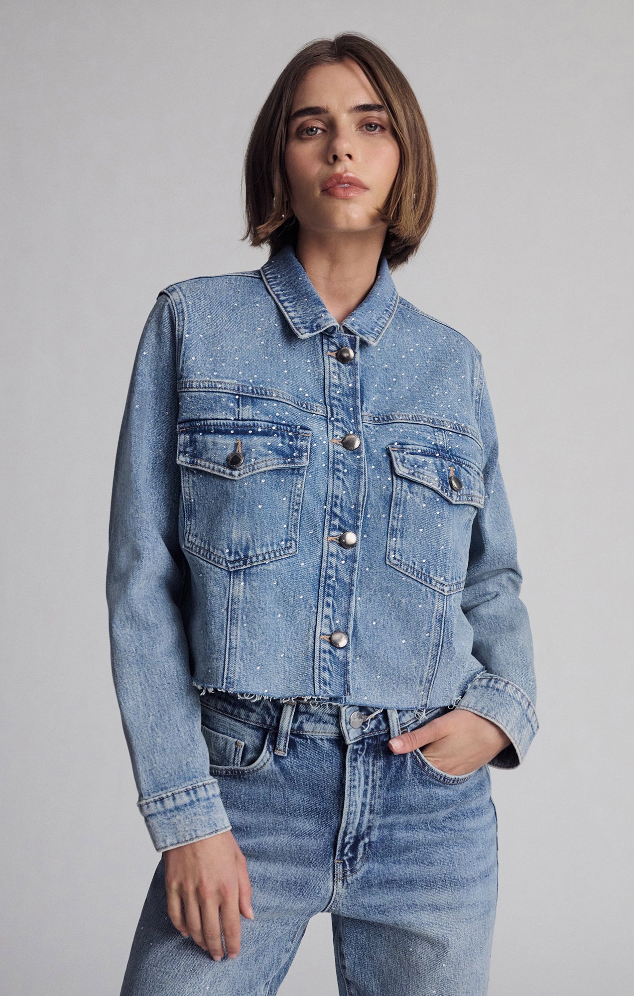 THALIA JACKET IN SHINY MID DENIM - Mavi Jeans