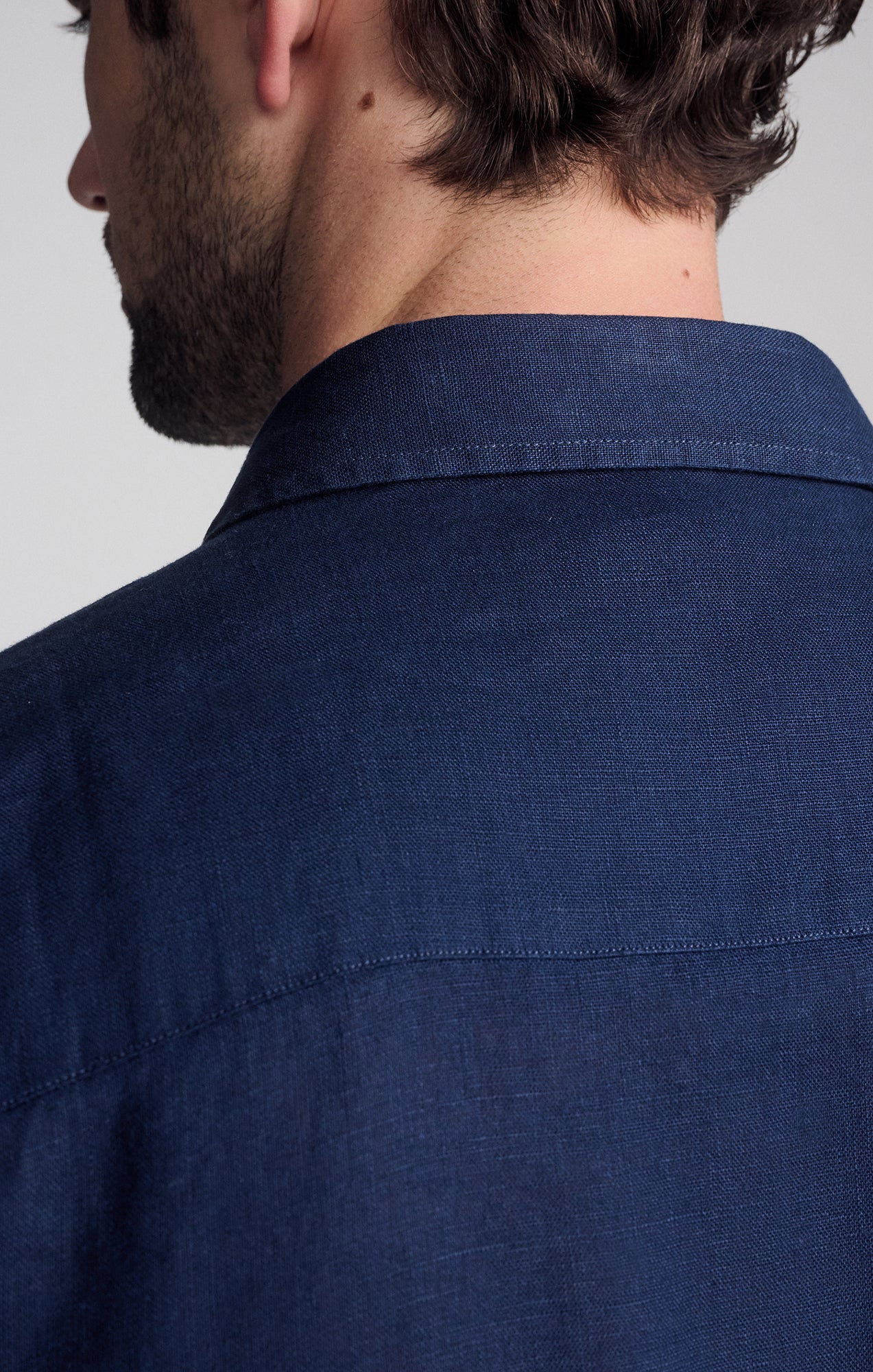 LINEN LONG SLEEVE BUTTON-UP SHIRT IN BLACK IRIS - Mavi Jeans