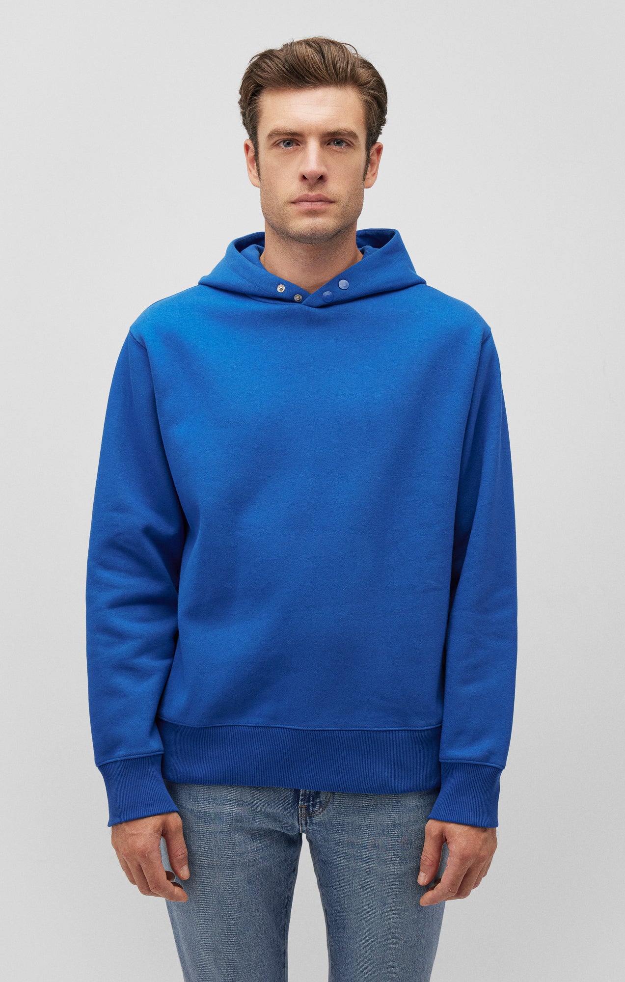SNAP-BUTTON HOODIE IN TRUE BLUE - Mavi Jeans