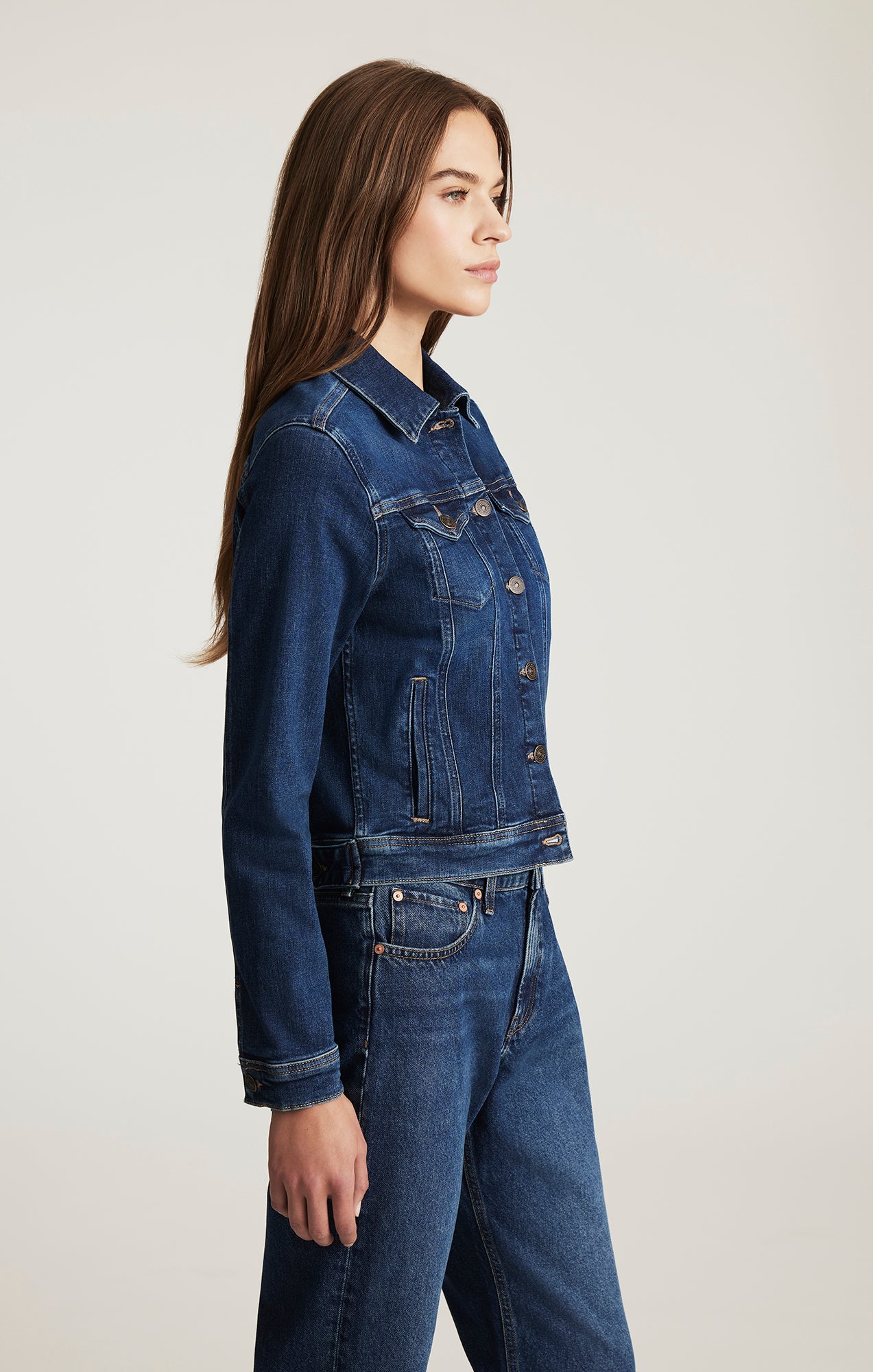 CECILIA DENIM JACKET IN DARK BRUSHED FLEX BLUE - Mavi Jeans