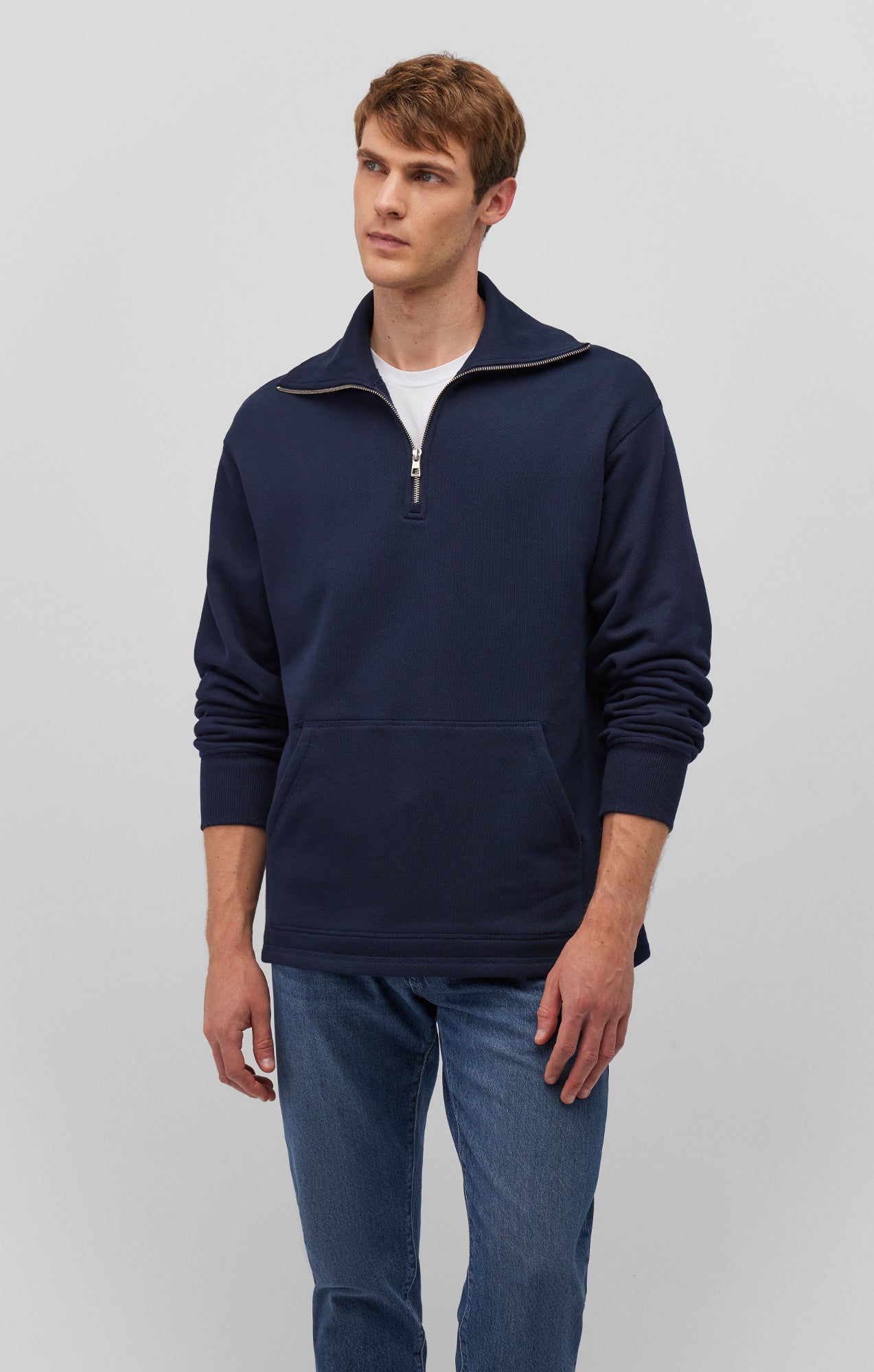 QUARTER ZIP POCKET SWEATSHIRT IN NAVY BLAZER - Mavi Jeans