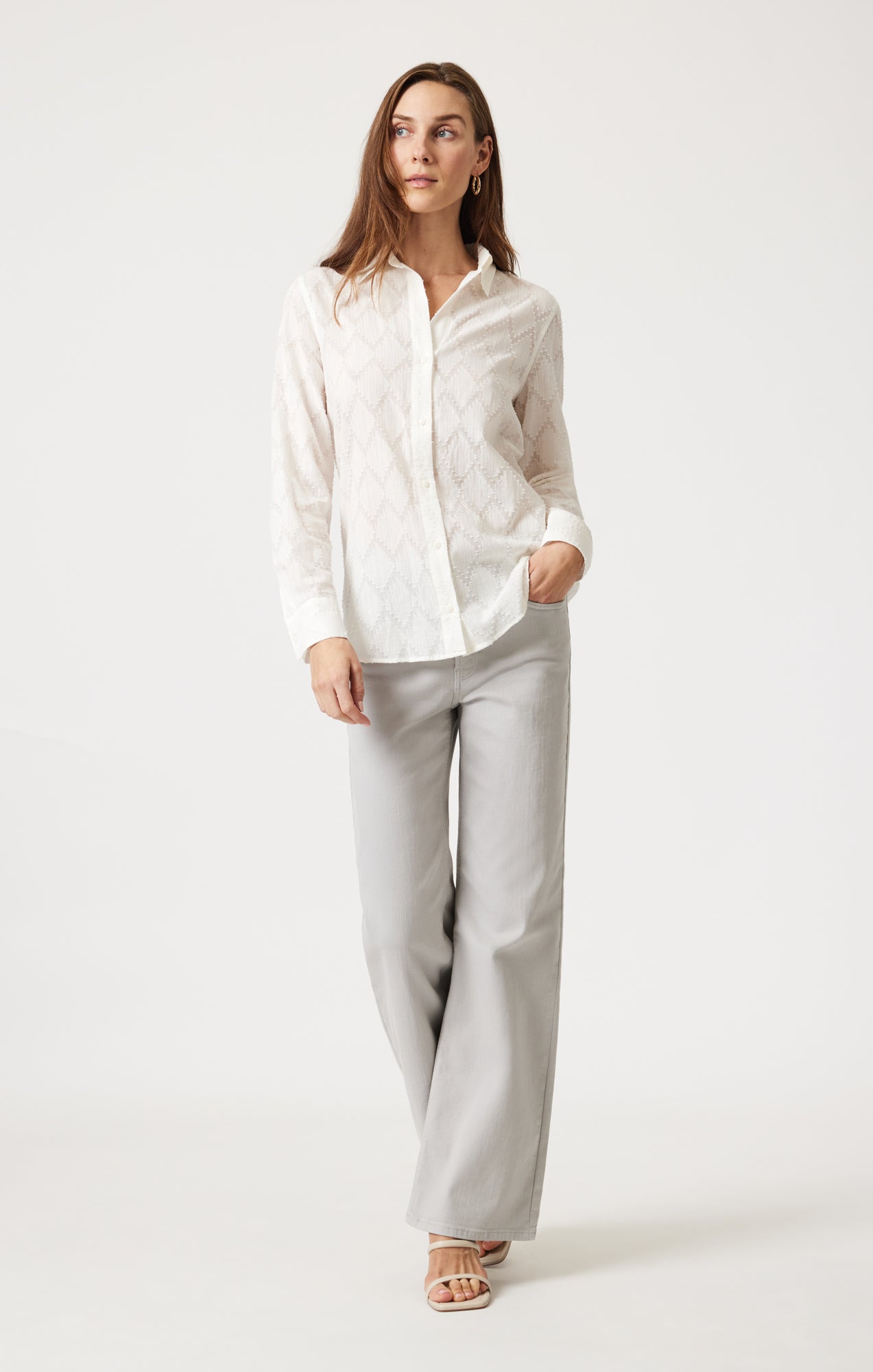 SHEER TEXTURED BUTTON-UP SHIRT IN ANTIQUE WHITE - Mavi Jeans
